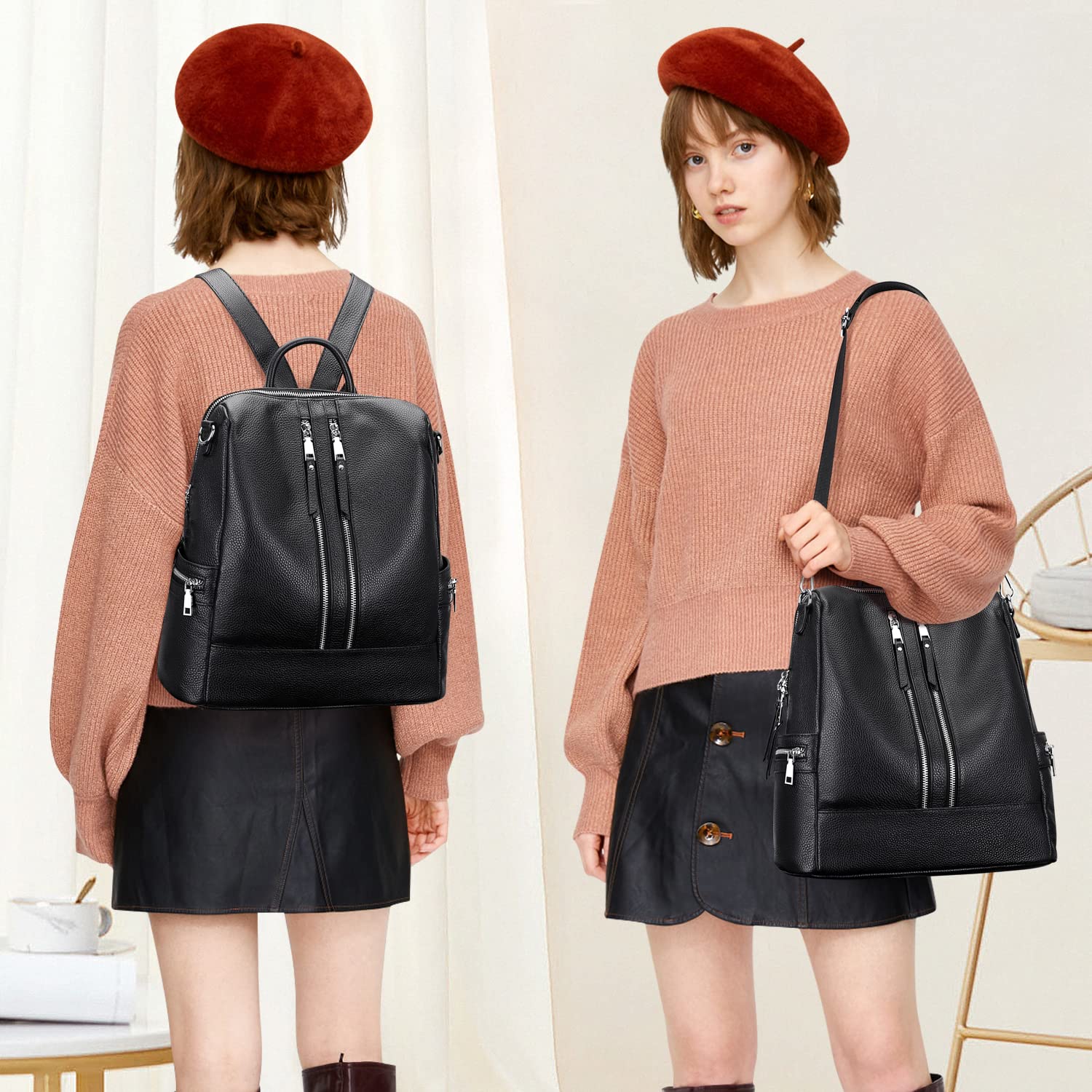 ALTOSY Genuine Leather Backpack Purse for Women - Convertible Shoulder Bag & Crossbody Bag with Laptop Compartment | Perfect for Work, Travel & College