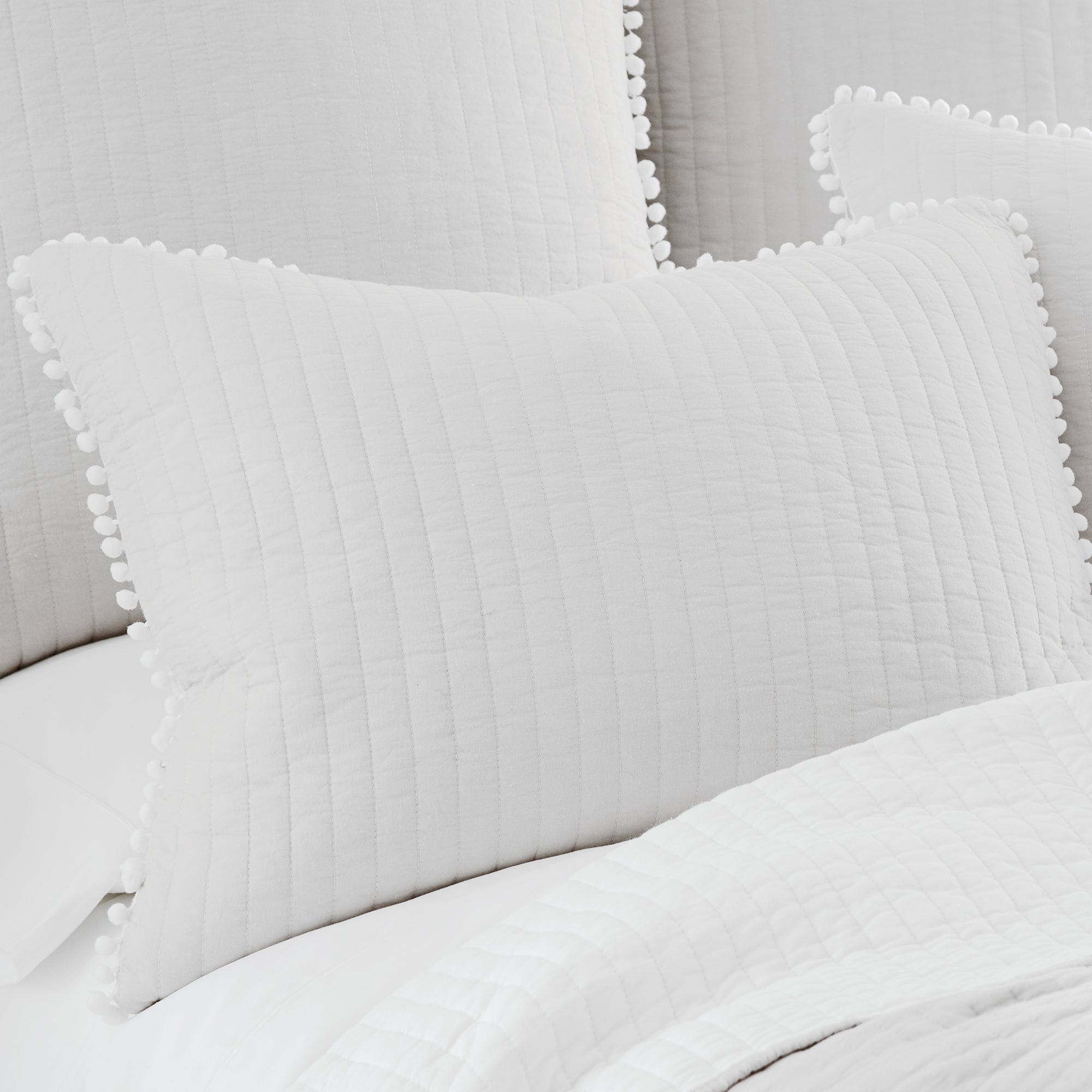 White Pom Pom Standard Sham Pillowcase - Elegant Home Decor for Bedroom, Living Room, and Nursery