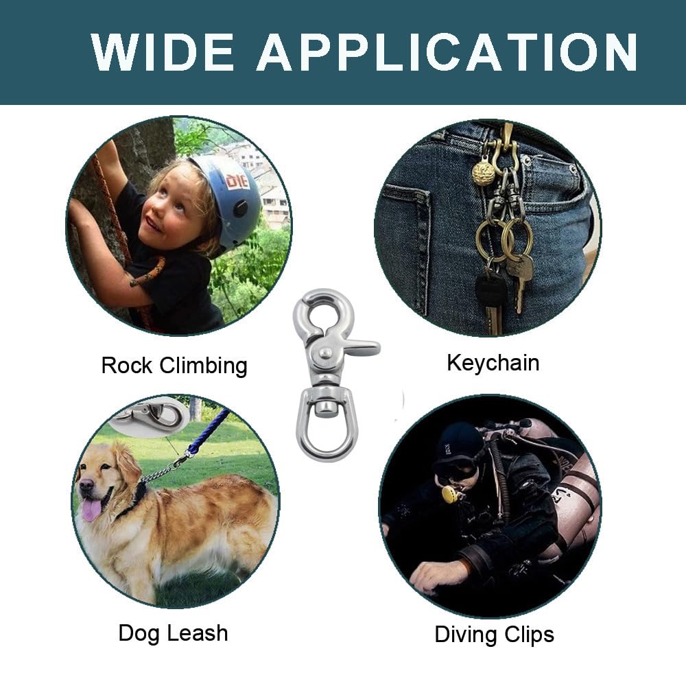 2.6 Inch 316 Stainless Steel Swivel Snap Hooks with Spring Eye - Heavy Duty Bolt Snap Trigger Hooks for Dog Leash, Keychain, Tarp Covers (2 Pack) - Perfect for Outdoor Activities, Camping Gear & Pet Accessories
