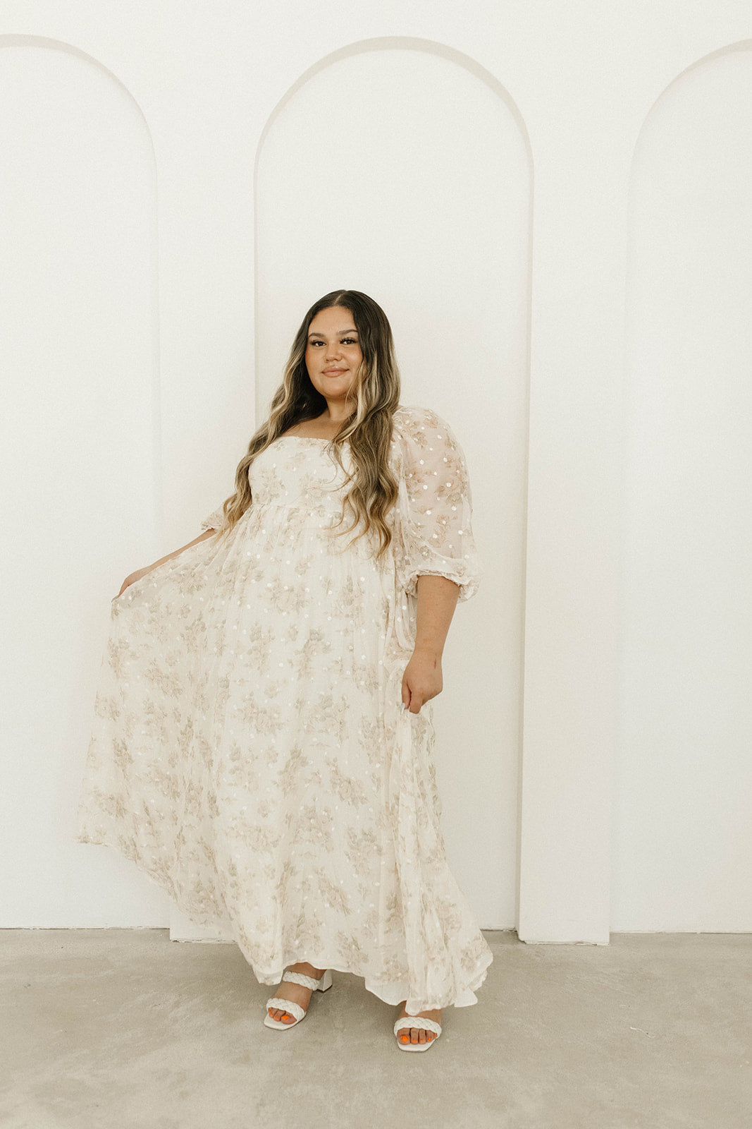 Elegant Cream Floral Maxi Dress with Smocking - Bump Friendly Maternity & Inclusive Sizing (S-3XL) for Women | Perfect for Weddings, Beach Vacations & Summer Parties