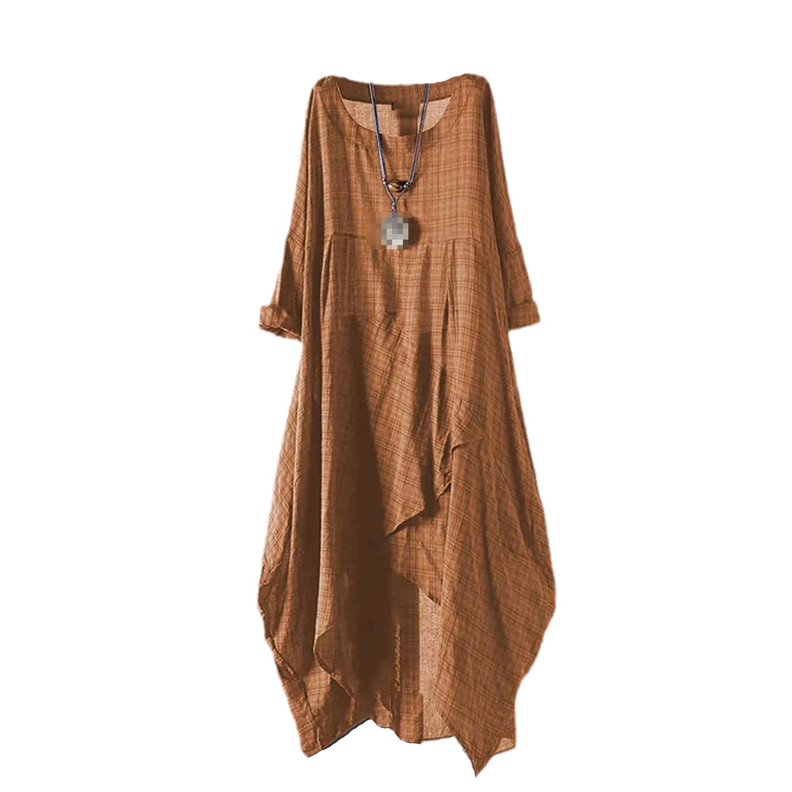 Asymmetrical Midi Dress for Women - Stylish Long Sleeve Plaid Sundress with Check Pattern | Perfect for Summer Casual Wear, Office Outfits, and Date Nights