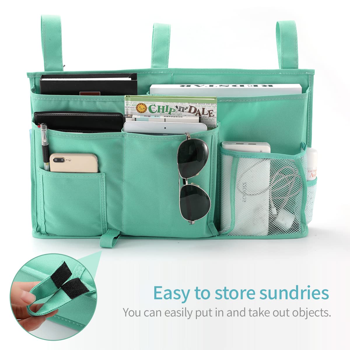Bseash Bunk Bed Organizer - 8 Pocket Hanging Storage Bag with 600D Oxford Fabric, Perfect for Dorm Rooms, Hospital Beds & Baby Cribs (Light Green) | Space-Saving Organizer for Books, Phones & Essentials