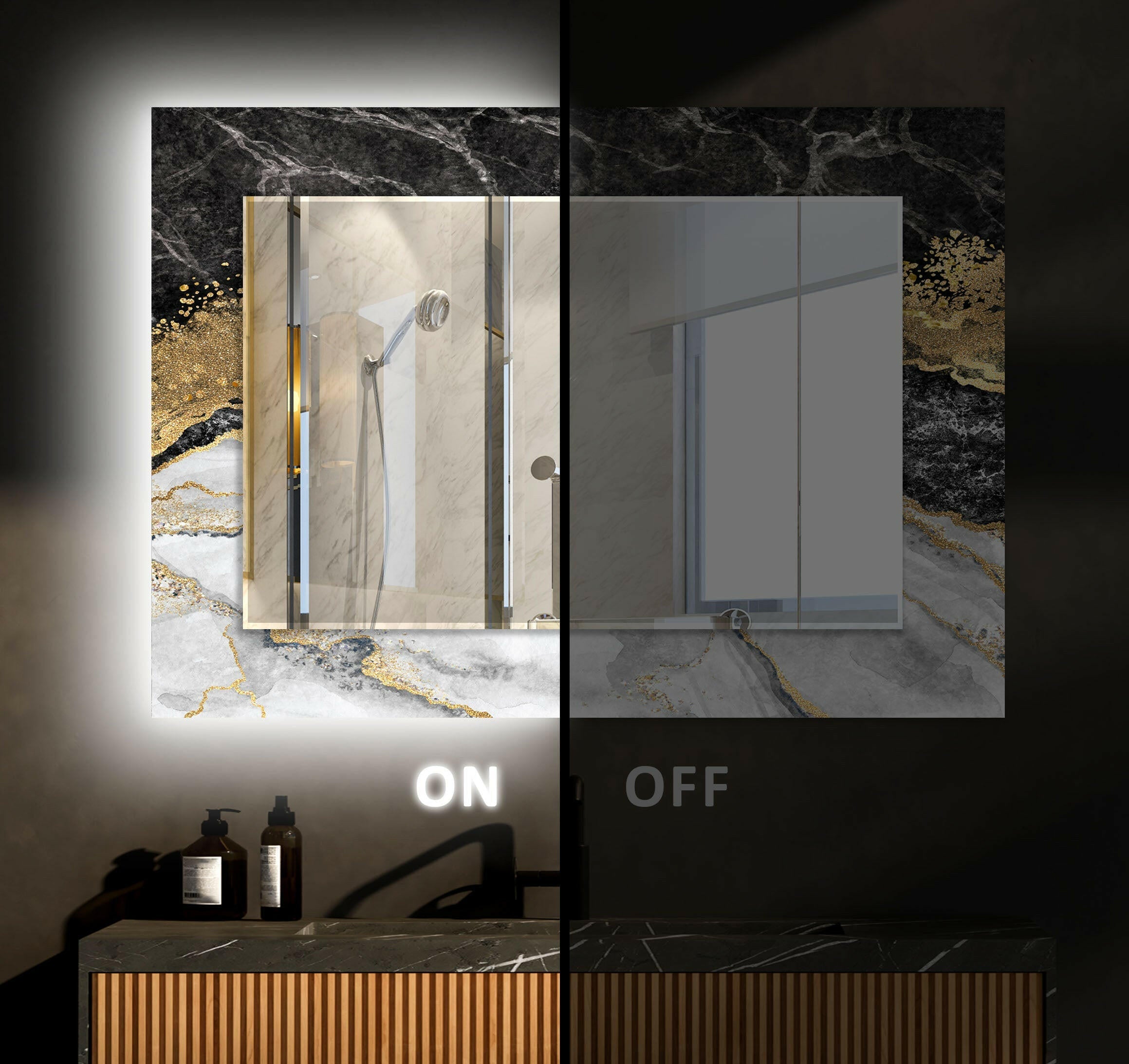 Elegant Black Marble Gold Frame Wall Mirror - Modern Home Decor for Living Room, Bedroom & Entryway