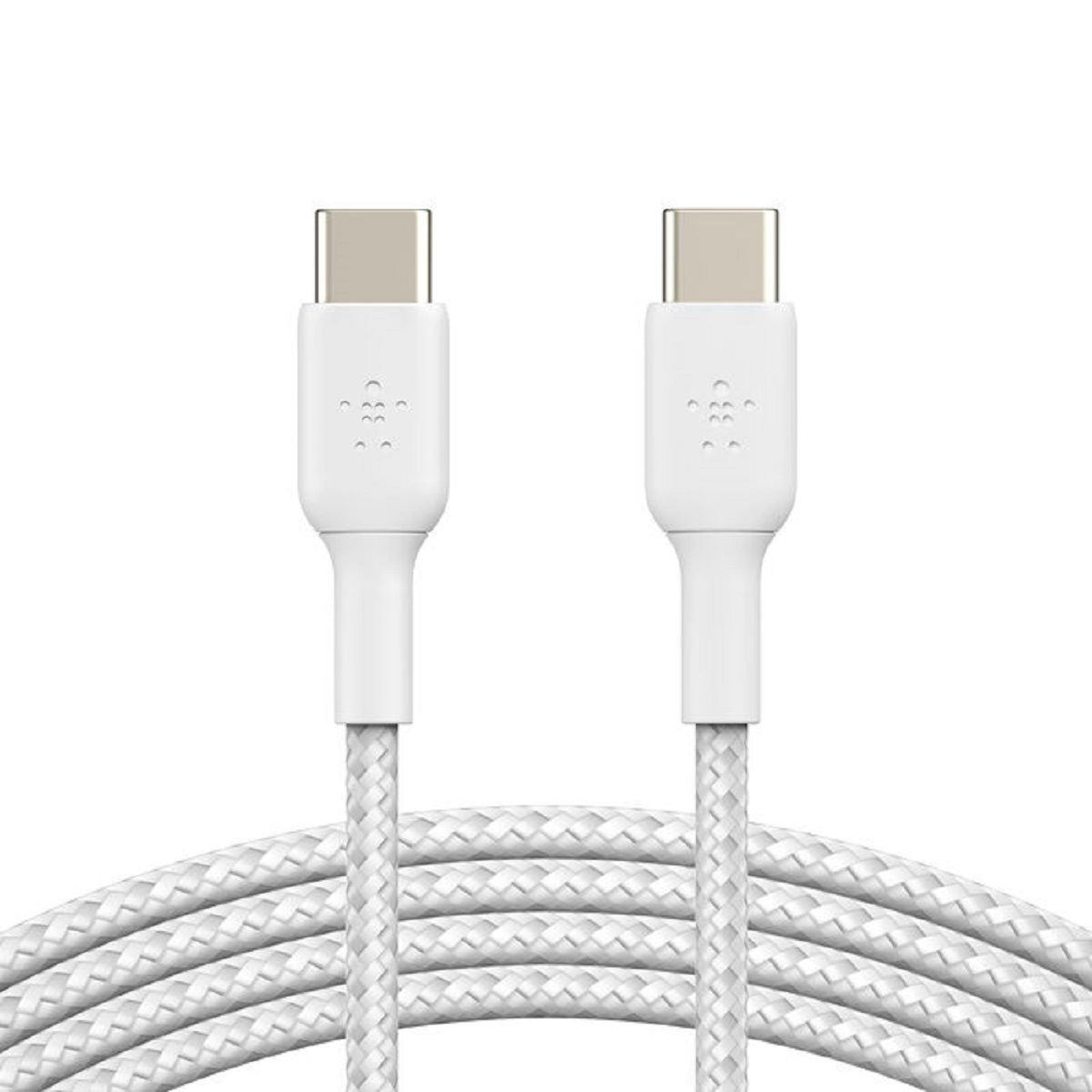 Belkin BOOSTCHARGE USB C to USB C Cable, 2m/6.6ft, Fast Charging & Data Sync, Nylon Braided, White (2-Pack) - Perfect for iPhone 15, Samsung Galaxy, MacBook & More