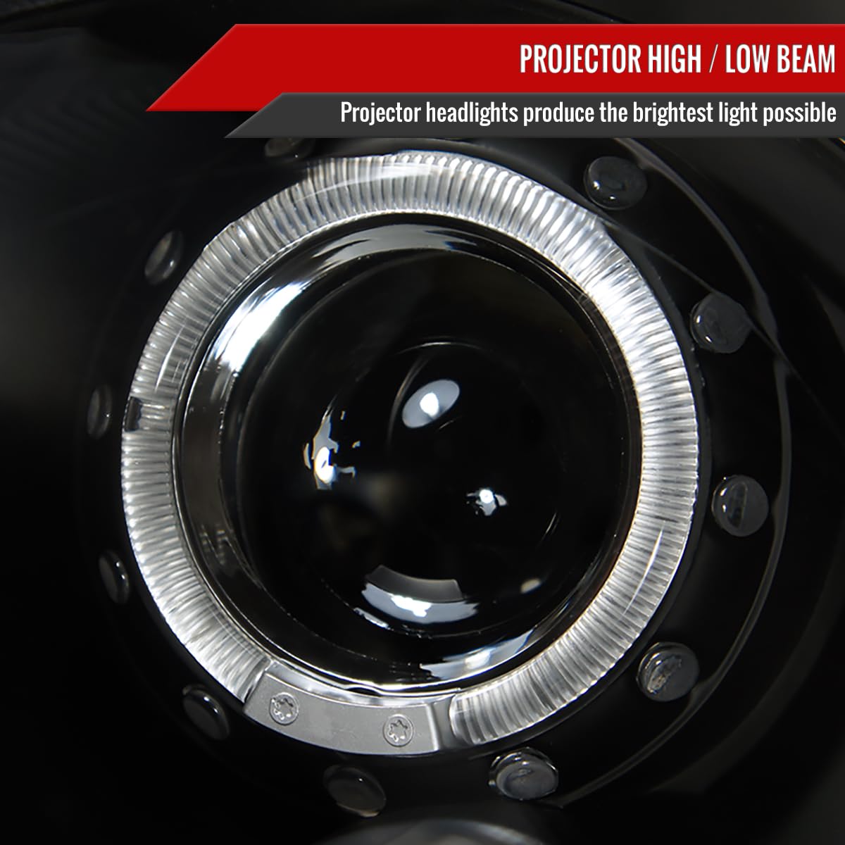 07-15 LED DRL Halo Rim Black Projector Headlights - High Performance Replacement Headlamps Pair for Improved Night Driving & Style Upgrade
