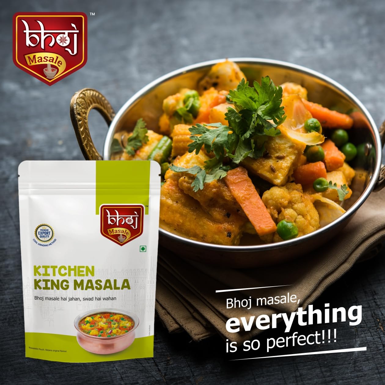 Bhoj Masale Kitchen King Masala 200GM | Authentic Indian Spice Blend | All-Purpose Seasoning for Curries, Rice & Veggies | No Preservatives, No Onion, No Garlic (Jain Friendly) | Perfect for Home Cooking & Restaurant Dishes