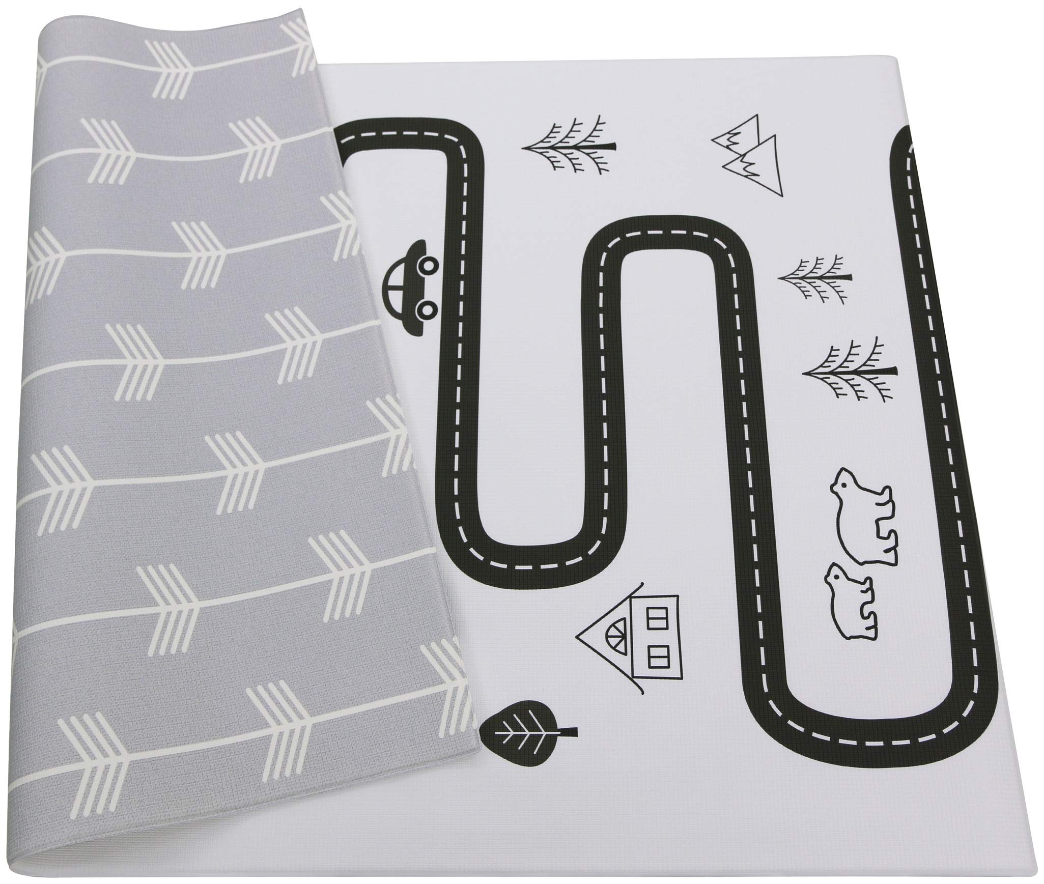 Large 82'' x 55'' Baby Play Mat - Nordic Trails Morning Fog Arrows Design | Reversible Waterproof Activity Mat for Infants, Toddlers & Kids | Perfect for Nursery Floor, Playtime & Crawling Practice