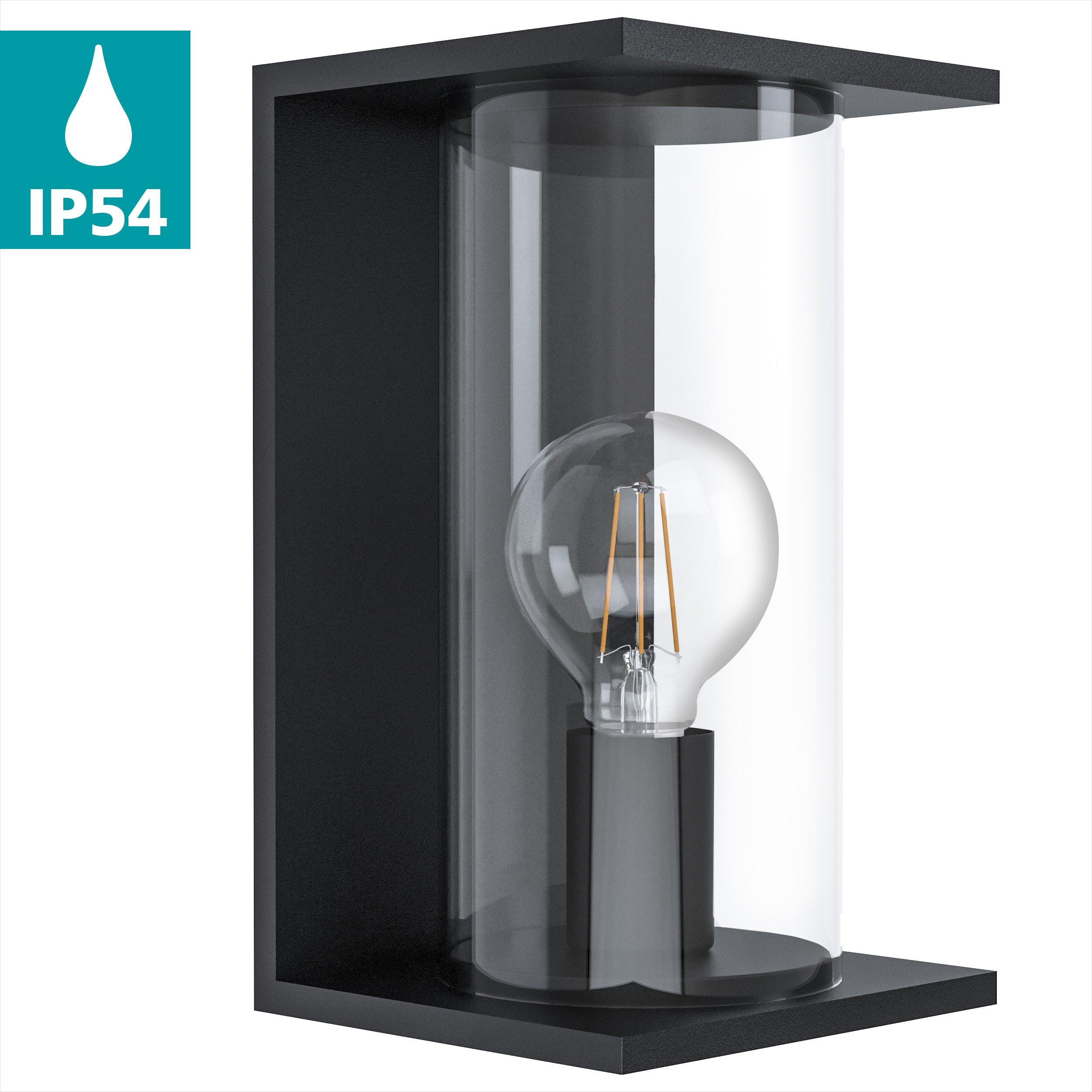 Eglo Cascinetta Black IP54 Waterproof Outdoor Wall Light with Glass Shade - Perfect for Patio, Garden, Porch, and Exterior Home Lighting