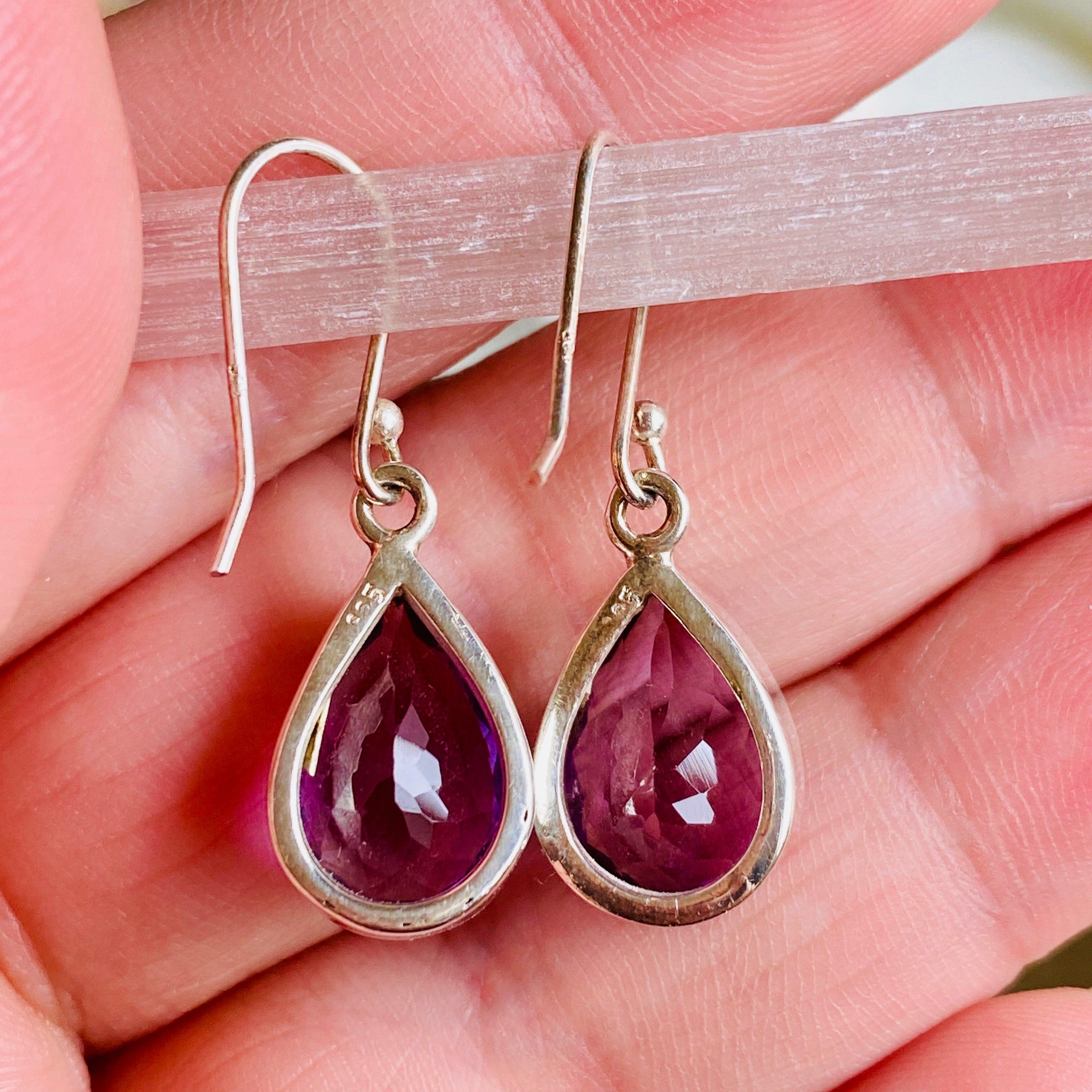 Amethyst Faceted Teardrop Earrings for Women - Elegant Purple Gemstone Dangle Earrings for Party, Wedding & Evening Wear - KEGJ806