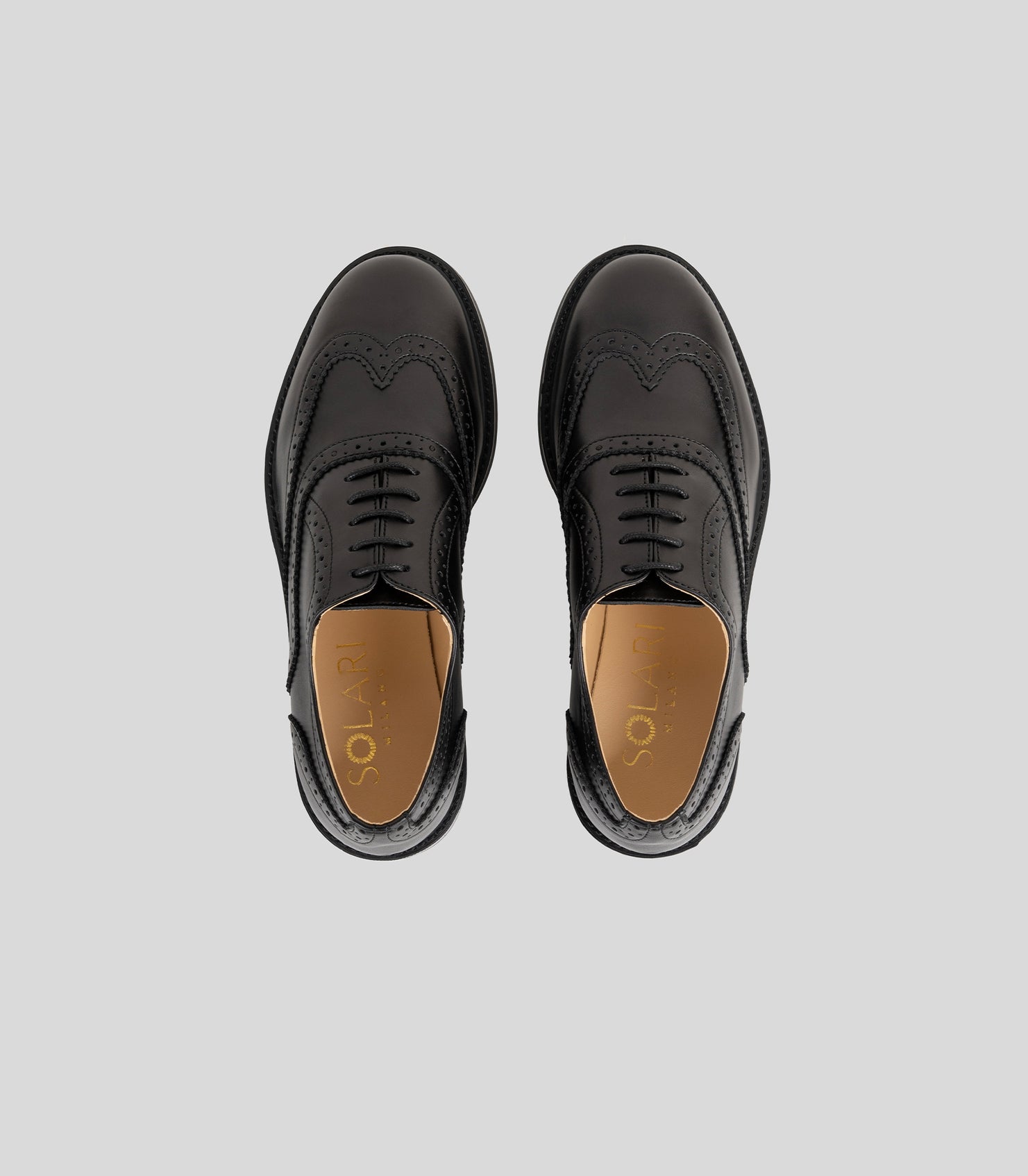 Solari Milano Women's Black Brogue Shoes - Classic Oxford Style for Office, Business & Formal Occasions