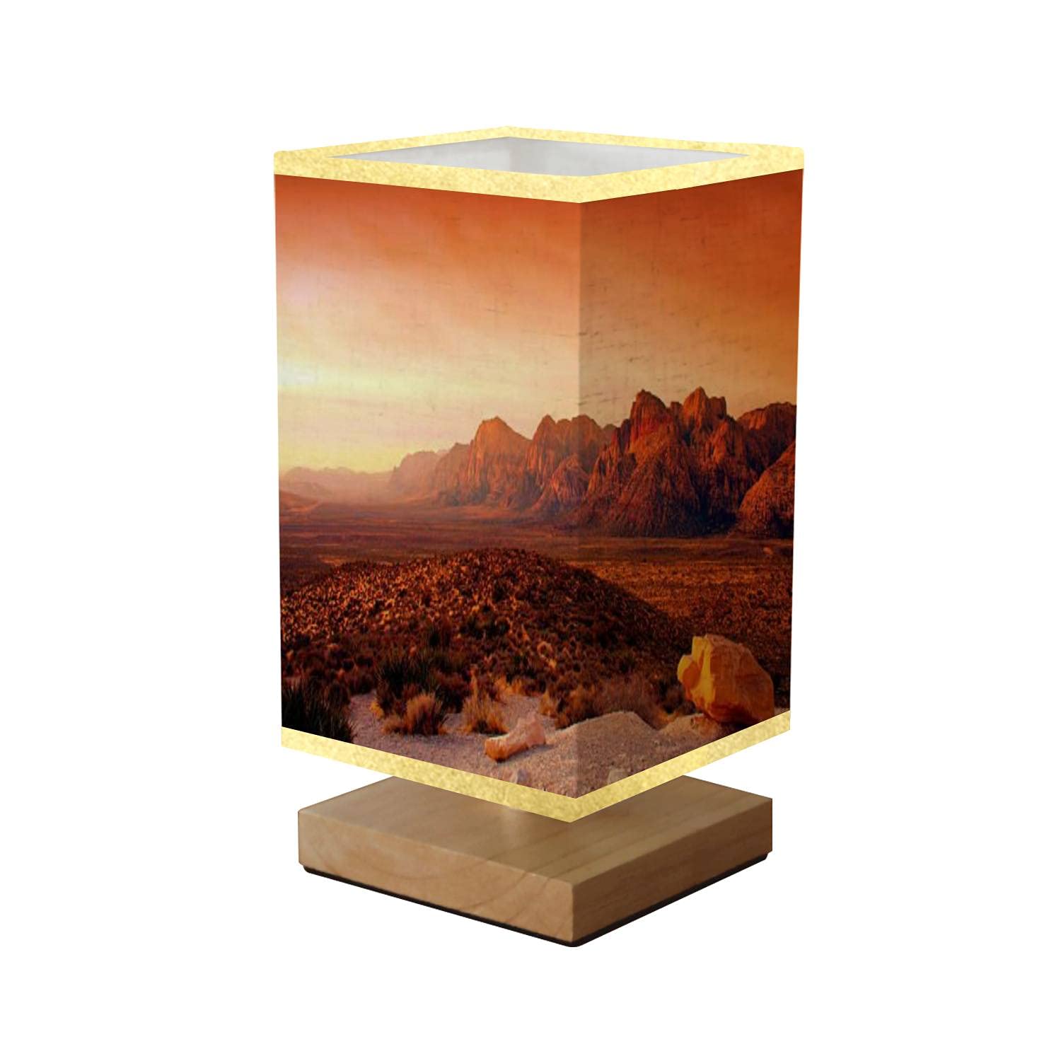 Red Rock Canyon Nevada Square Bedside Table Lamp - Wooden Base with Flaxen Fabric Shade, Dimmable Nightstand & Desk Lamp for Bedroom, Living Room - Perfect for Cozy Reading Nooks & Ambient Lighting