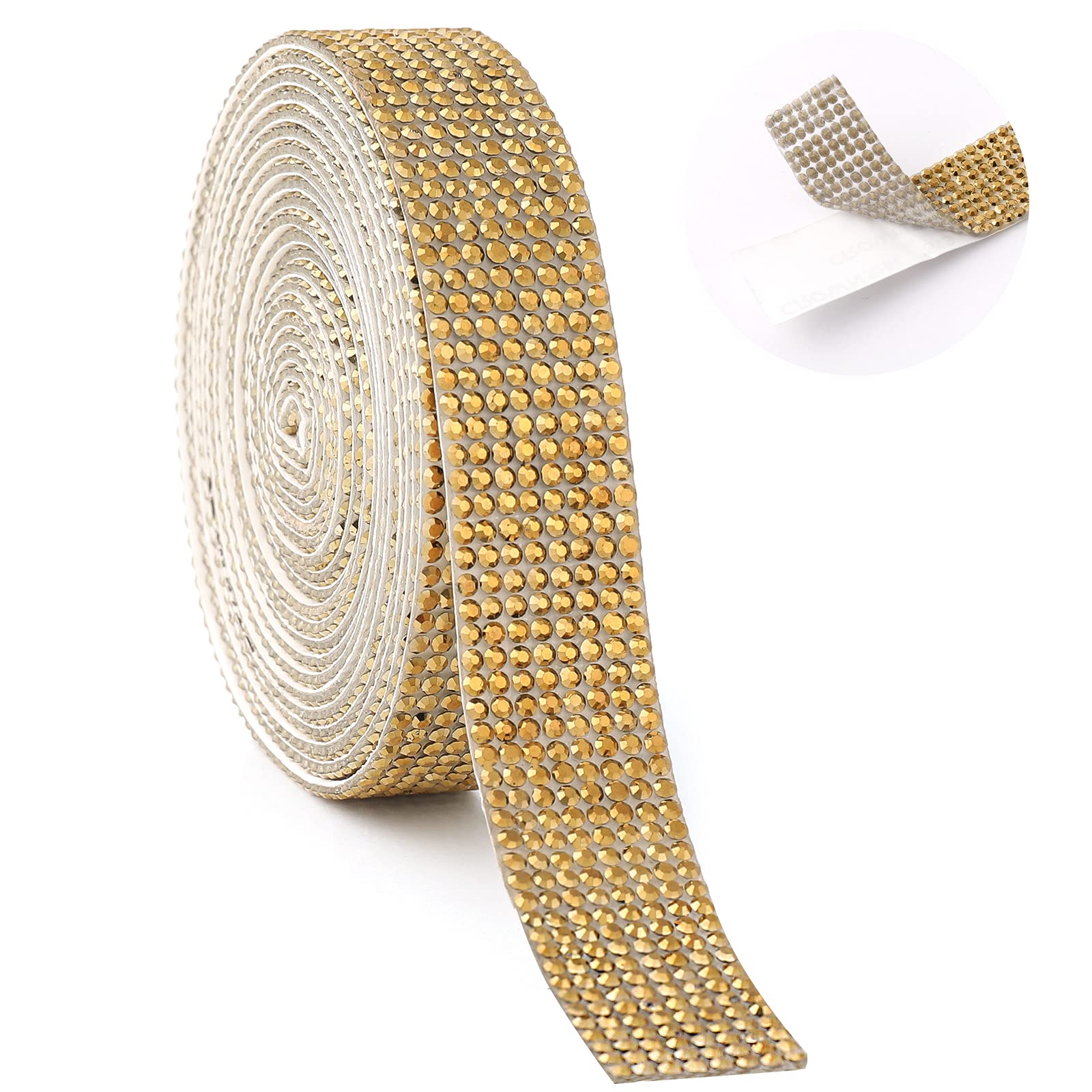 Self Adhesive Crystal Rhinestone Diamond Ribbon - Gold 2mm Rhinestone Decorative Sticker for Car, Phone, Nails, DIY Crafts (0.7