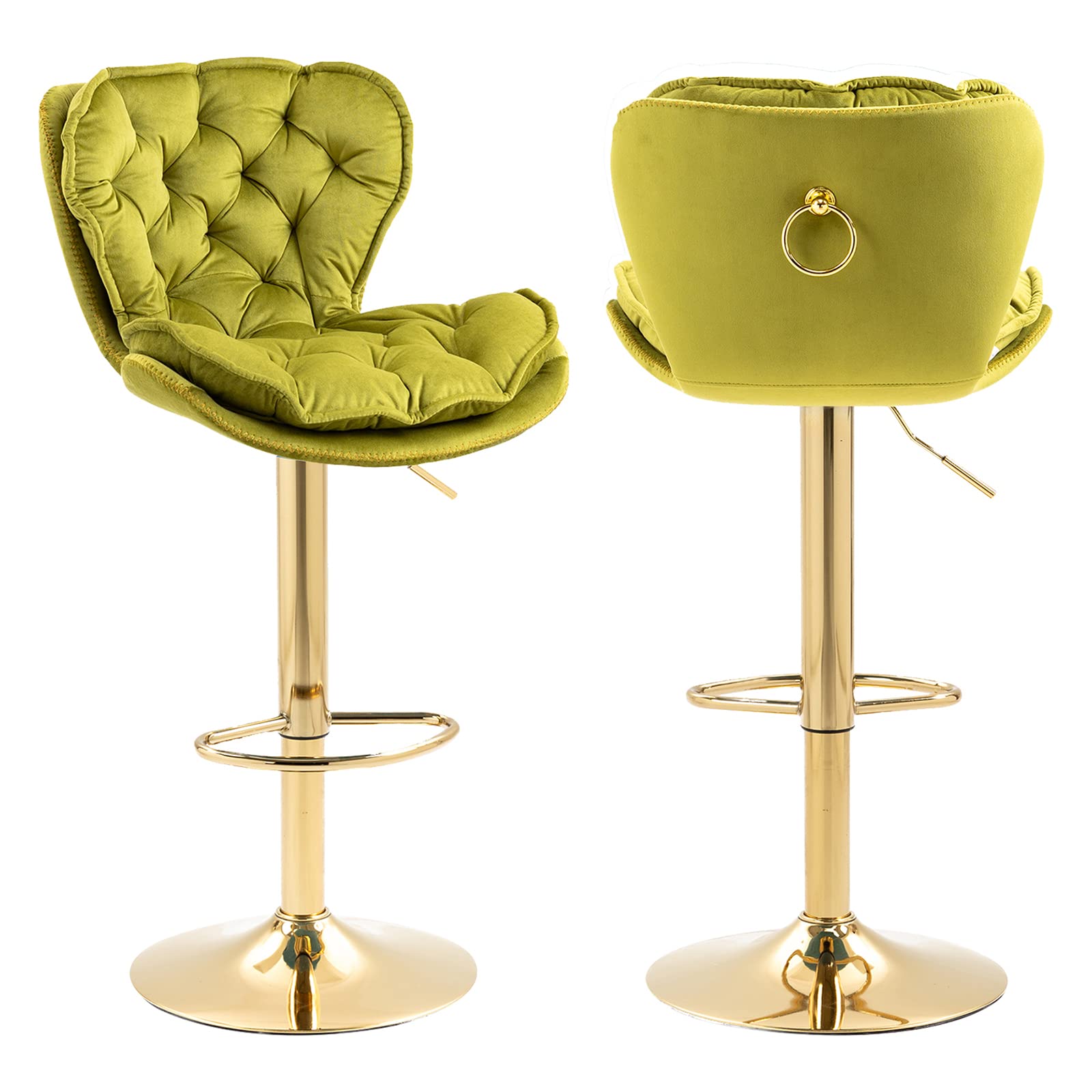 KINFFICT Set of 2 Adjustable Swivel Bar Stools - Modern Velvet Upholstered Counter Height Bar Chairs for Kitchen Island, Bar Counter, Dining Room & Cafe (Olive Green) | Perfect for Home Bars, Breakfast Nooks, Small Space Dining & Apartment Decor | Ideal for Entertaining, Kitchen Seating & Contemporary Home Decor | Great for Kitchen Counter Seating, Home Office, Small Apartments & Coffee Shops