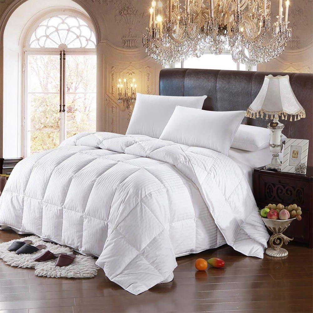 Premium 100% Cotton 500 GSM Striped Comforter Set with 2 Pillowcases - Twin/Twin XL Size Winter Warm Fluffy Bedding (3PC, White) - Cozy Home Decor for Bedroom, Guest Room & Dorm