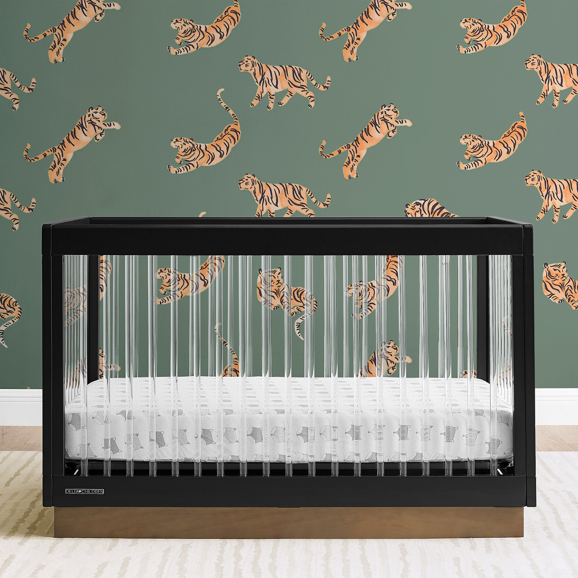 James Acrylic 4-in-1 Convertible Baby Crib - Toddler Bed, Daybed & Full-Size Frame - Modern Nursery Furniture for Boys & Girls - Perfect for Small Spaces & Growing Families