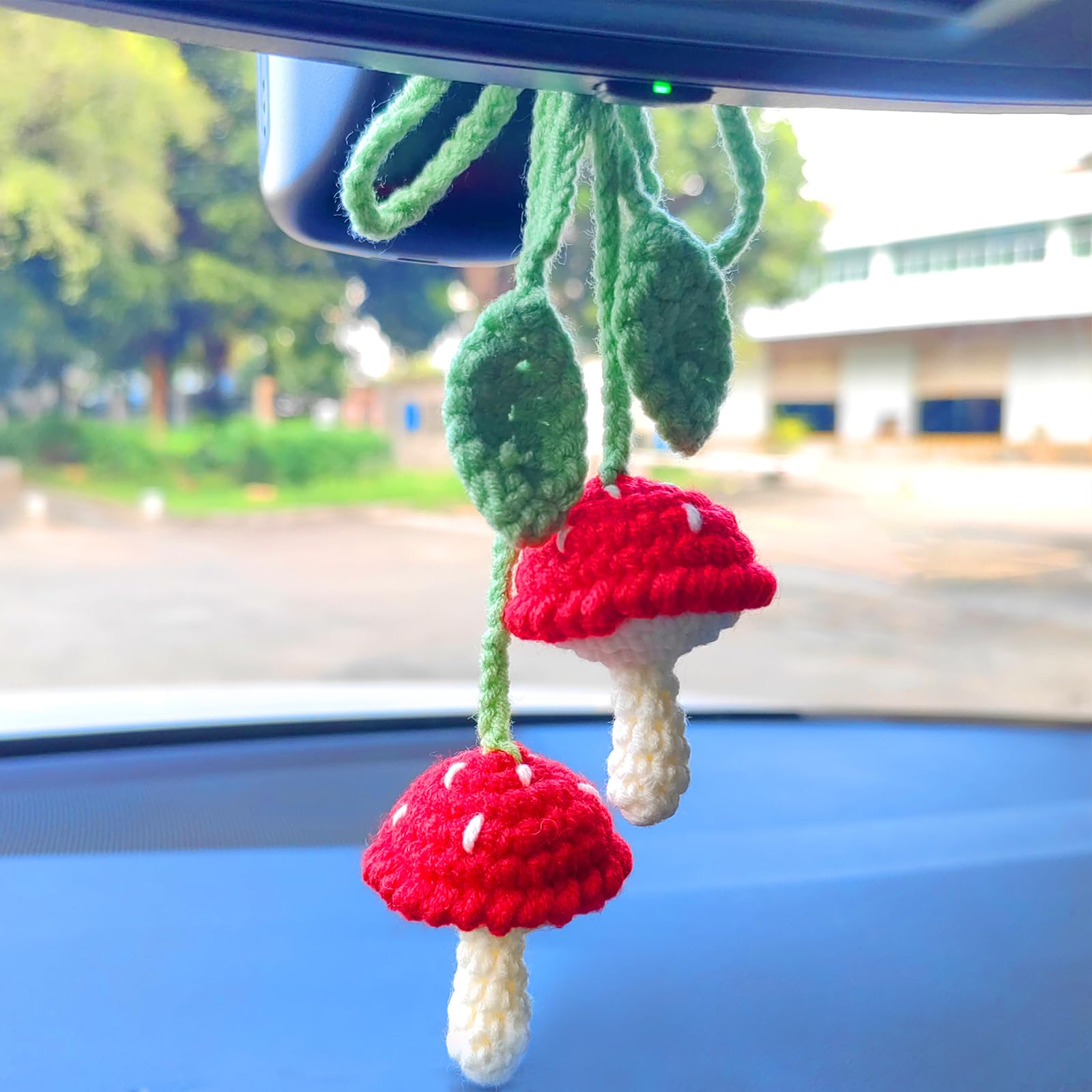 Cute Crochet Mushroom Car Hanging Ornament - Glue-Free Safe Mirror Accessories for Women | Rearview Mirror Decor & Bag Charm | Perfect for Car Interior Styling & Gift Giving