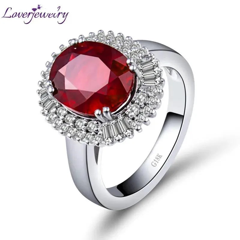 18K White Gold Diamond & Ruby Engagement Ring for Women - Solid 18K Gold Wedding Band with Natural Gemstones - Perfect for Proposals, Anniversaries & Special Occasions