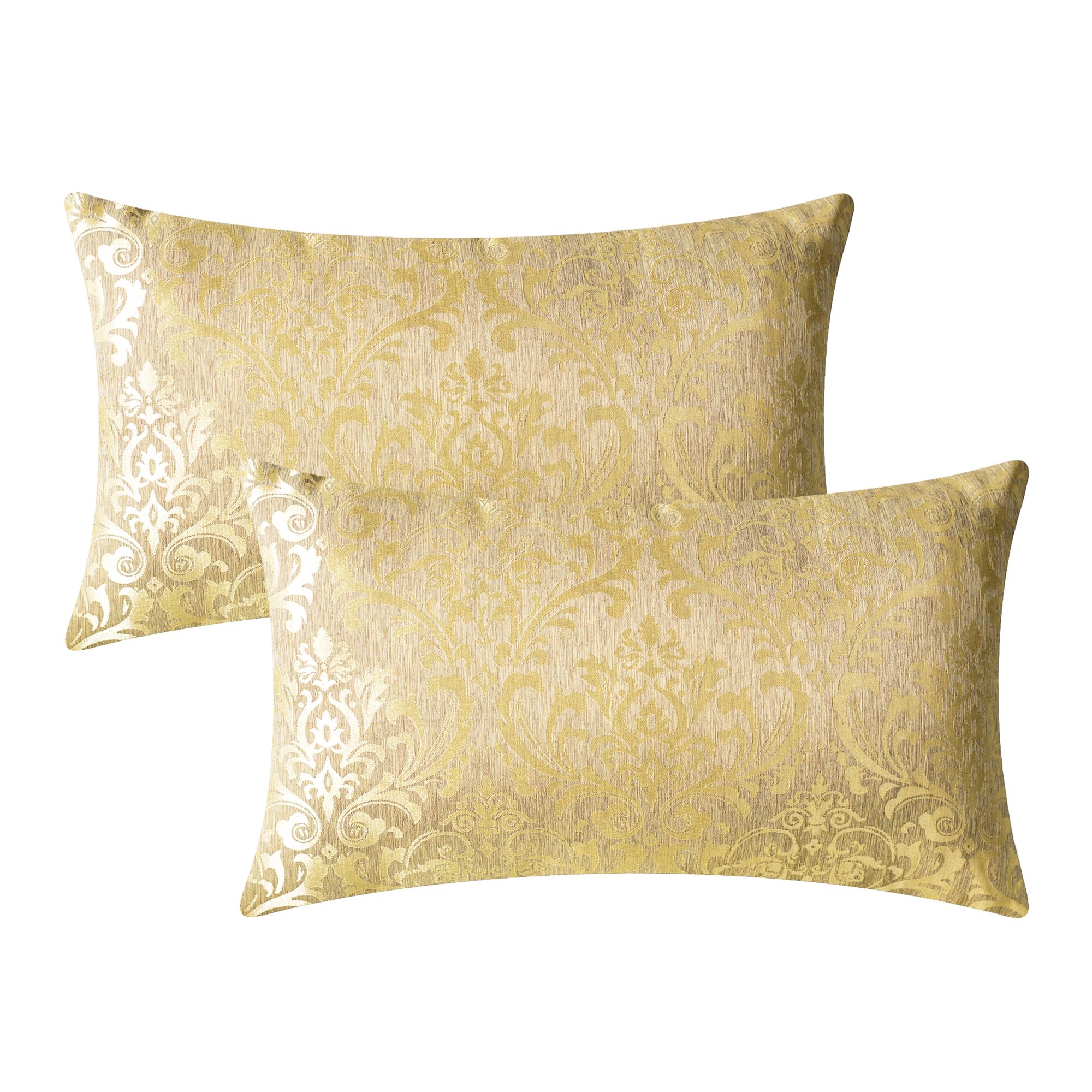 Vintage Damask Floral Throw Pillow Covers - Pack of 2, 12x20 Inches, Gold Shimmer & Matte Contrast - Decorative Sofa Couch Pillow Cases for Living Room, Bedroom & Home Decor