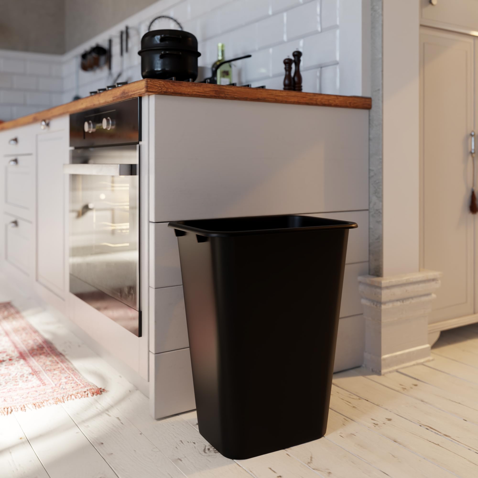 41 Qt. / 10 Gallon Black Rectangular Trash Can with Lid - Heavy Duty Wastebasket for Kitchen, Office, Bathroom & Outdoor Use