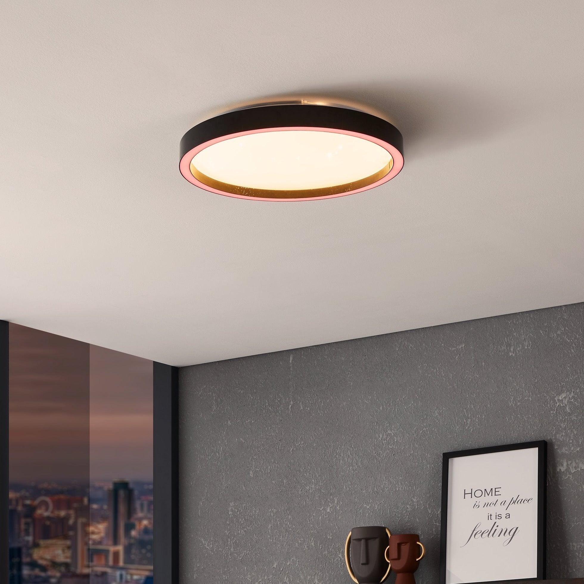 Eglo Connect Montemorelos Z Smart LED Flush Mount Ceiling Light - 16.5 Inch Black Modern Fixture with App Control for Bedroom, Living Room & Kitchen Lighting