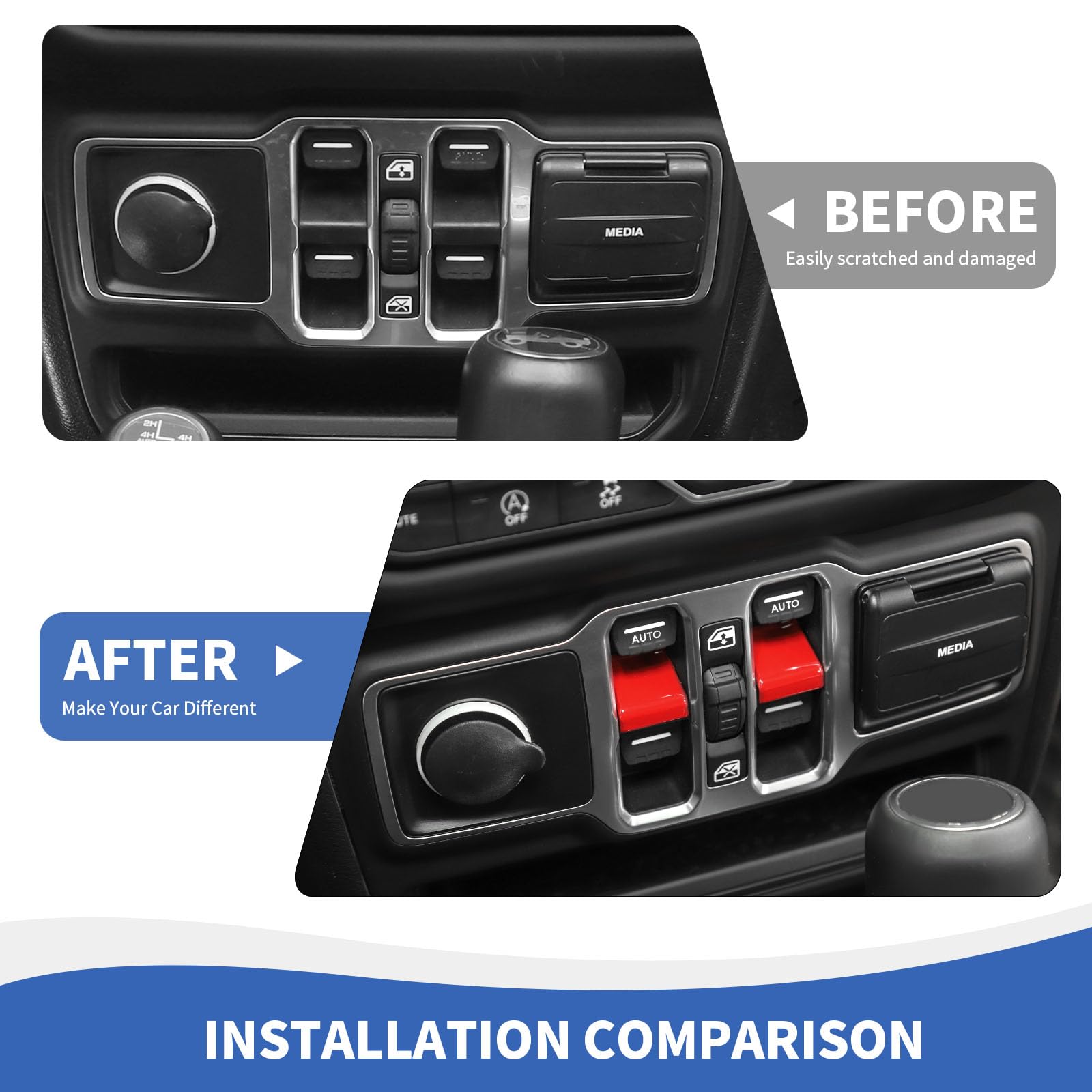 JL Window Switch Cover - Red Center Console Window Lift Switch Button Trim Compatible with 2018-2023 Jeep Wrangler JL JLU & Gladiator JT | Interior Accessories Upgrade for Enhanced Style & Protection | Perfect for Off-Roading & Daily Driving