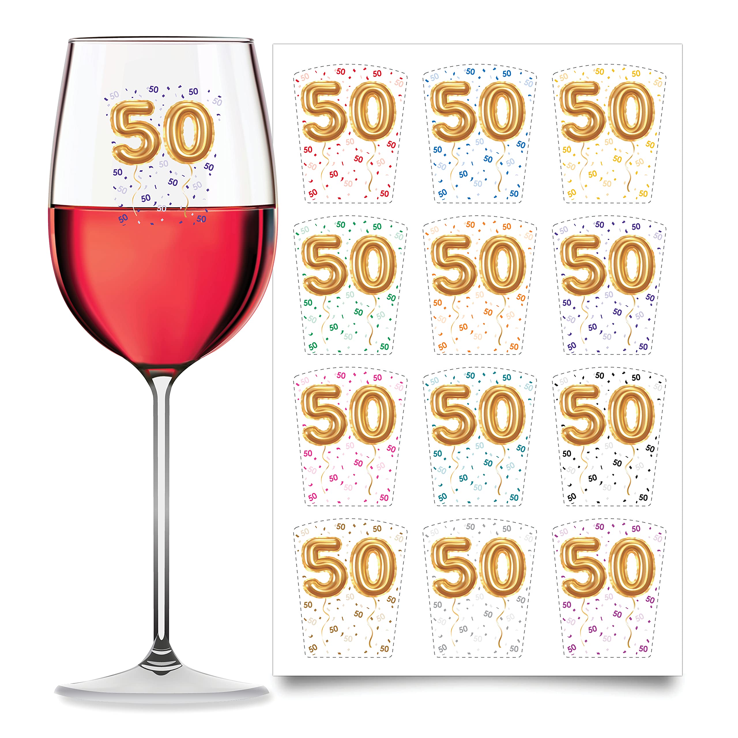 12-Pack Reusable Wine Glass Markers with Static Cling - Perfect for 50th Birthday, Anniversary & Bachelorette Parties - Wedding, Holiday & Dinner Party Essentials - Ideal Gift for Wine Lovers - Great for Celebrations, Events & Home Entertaining - Use for Wine Tastings, Bridal Showers, Holiday Gatherings, Office Parties & Social Events to Keep Track of Glasses - Essential for Wine Glass Identification at Parties, Events and Home Gatherings
