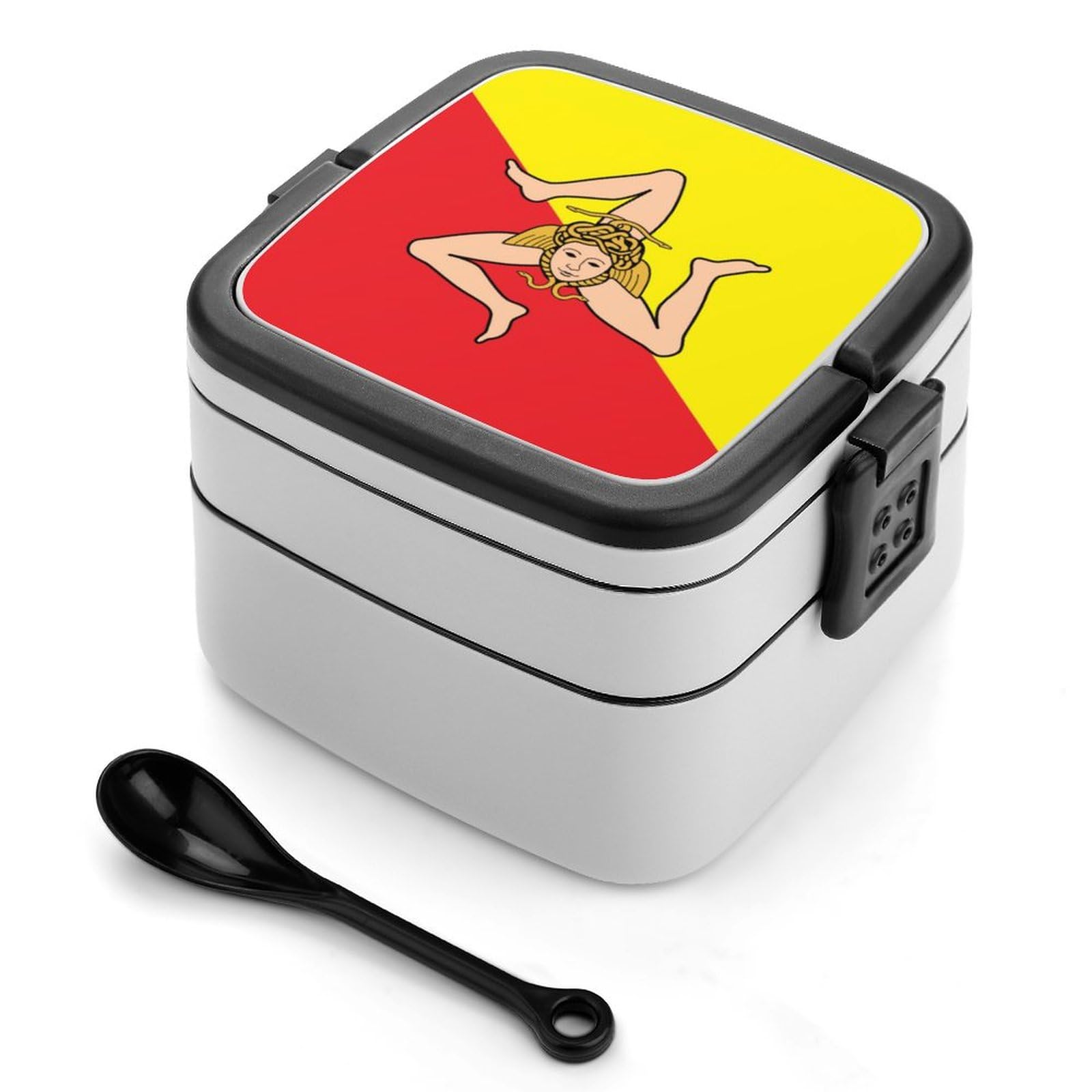 Sicily Flag Bento Box - Double Layer Stackable Lunch Box for Adults with Spoon - Leakproof Travel Food Container for Office, School & Picnic