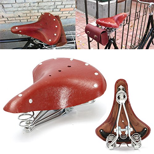 Premium Men's Retro Bike Saddle - Genuine Patent Leather Comfort Seat for Mountain & Road Bicycles | Ideal for Commuting, Leisure Rides & Long-Distance Cycling