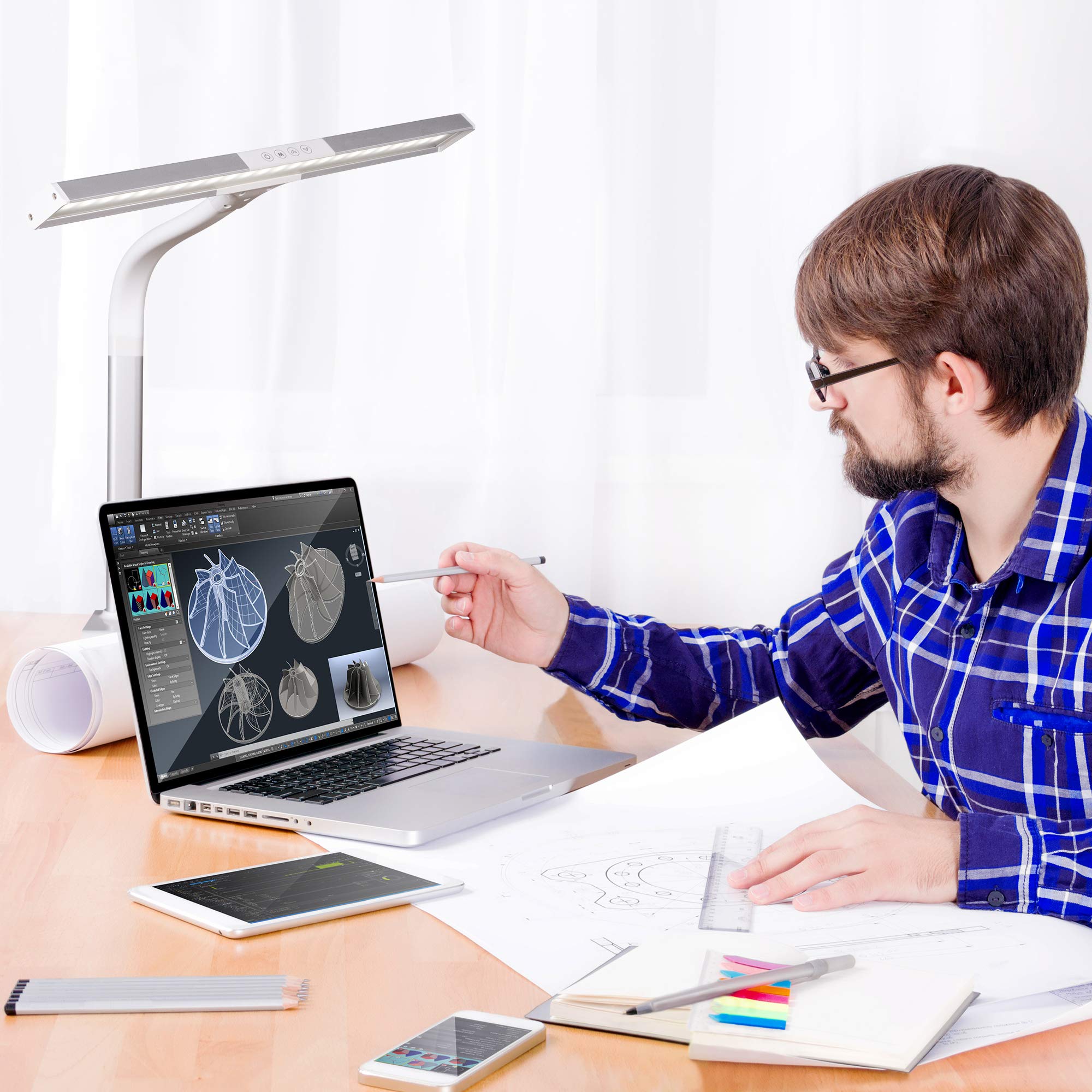 OttLite LED Desk Lamp with Sturdy Clamp - Wide Adjustable Dimmable Lighting, 5 Brightness Settings & Natural Daylight LEDs for Home Office, Computer Desk, Dorm Room, Workbench - Perfect for Reading, Studying & Crafting