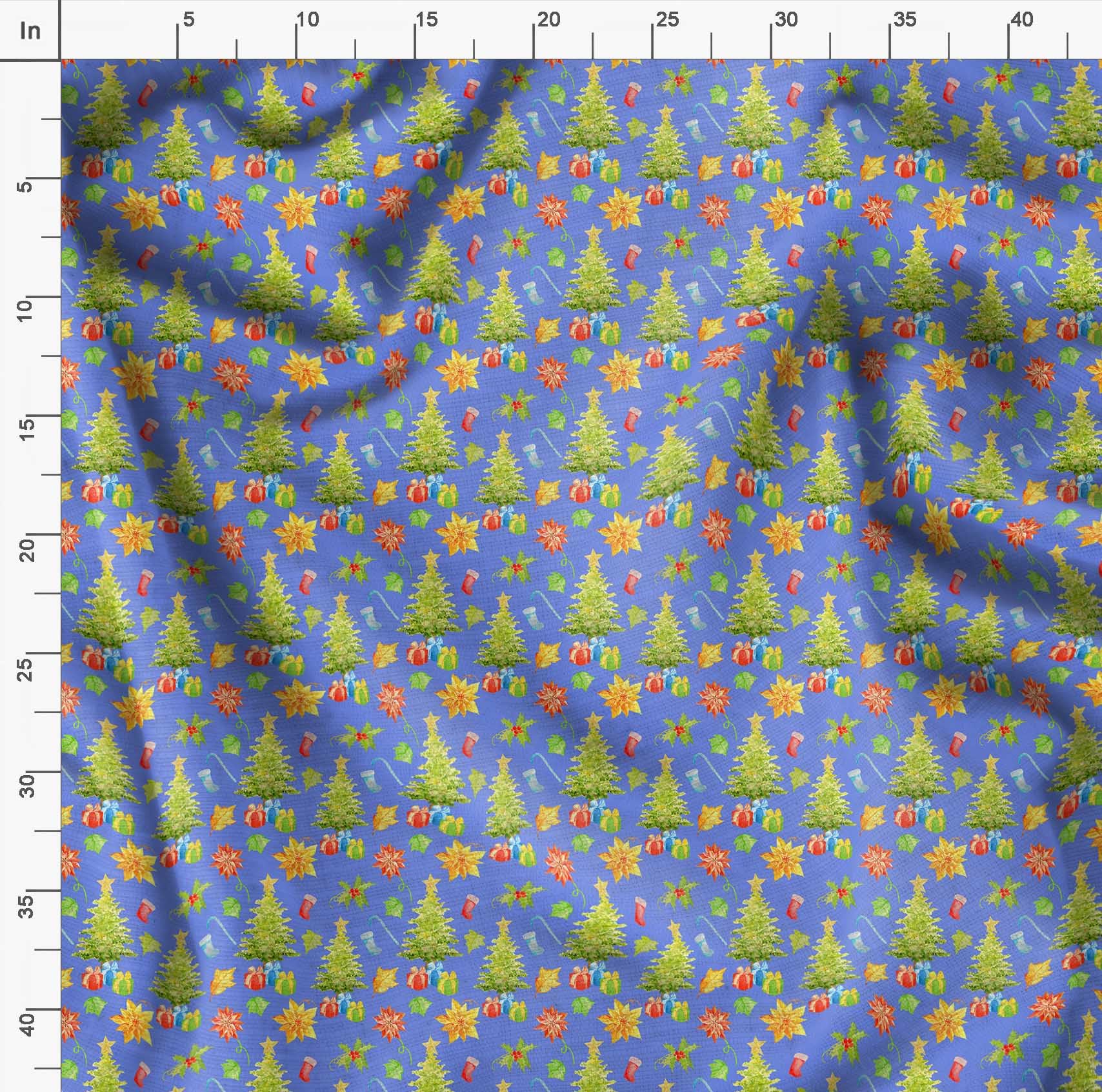 Soimoi Moss Georgette Blue Fabric by The Yard - 42 Inch Wide Printed Fabric for Christmas Decor, Holiday Gifts, Tree Skirts & Seasonal Home Decoration - Festive Joyful Patterns for DIY Crafts, Table Runners & Party Backdrops