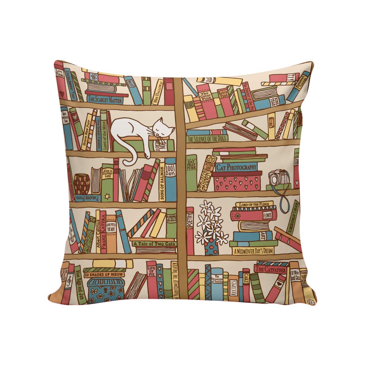 Hand Drawn Bookshelf Baby Cat Sleep Design Cotton Linen Throw Pillow Covers 24x24 Inch - Decorative Square Cushion Covers for Sofa, Couch, Bed & Nursery - Soft & Stylish Home Decor Accent Pillowcases
