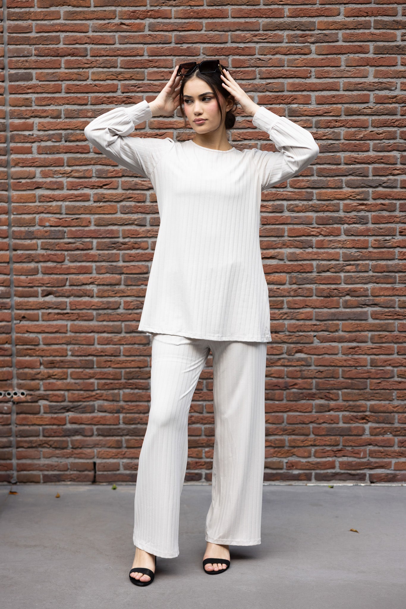 Hilda High Waist Ribbed Pants for Women - Stretchy Comfort Fit, Trendy Casual & Work Pants - Perfect for Office, Travel & Everyday Wear
