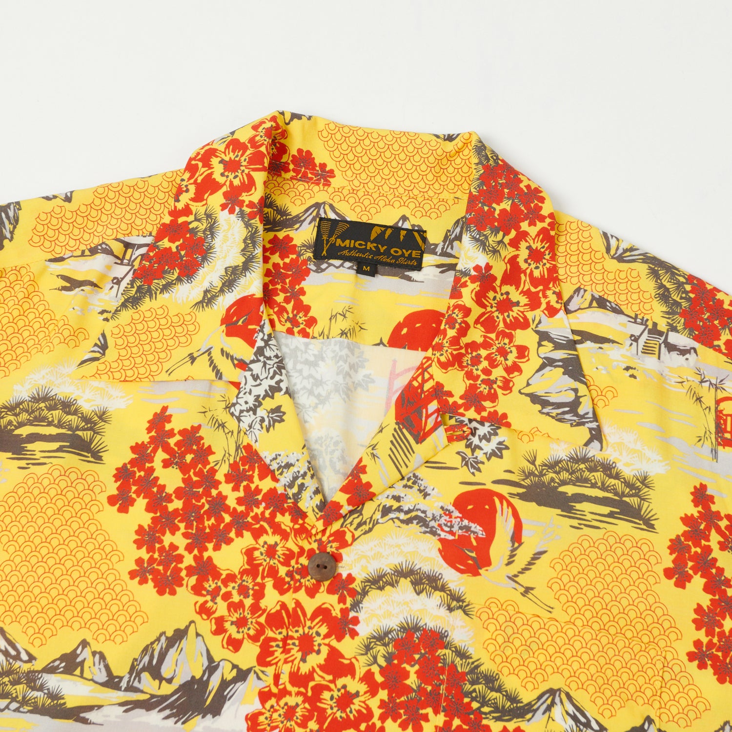 Micky Oye 'The Land of Fujiyama' Hawaiian Aloha Shirt - Yellow | Casual Summer Wear for Beach, Vacation & Tropical Parties