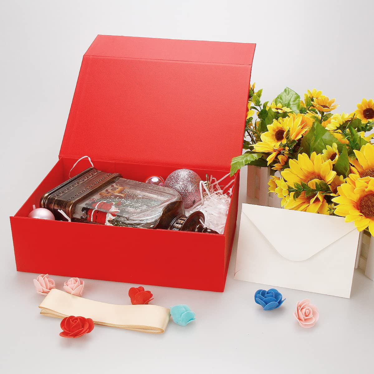 11x7.5x3.5 Inch Red Magnetic Closure Gift Box Set - Includes Greeting Card, Ribbon & Paper Filler for Christmas, Birthday & Holiday Gift Wrapping - Perfect for Jewelry, Cosmetics & Luxury Present Packaging