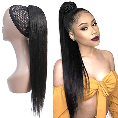 Feelgrace 3C Curly Human Hair Wrap Drawstring Ponytail - 100% Remy Brazilian Human Hair, Natural Color, 12 Inch Straight - Perfect for Daily Wear, Parties, and Special Occasions