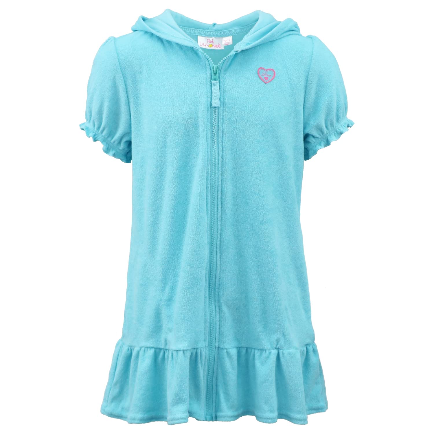 Pink Lemonade Girls' Hooded Zip-Up Swim Cover Up - Terry Cloth Beach Dress for Pool, Vacation & Summer Outings