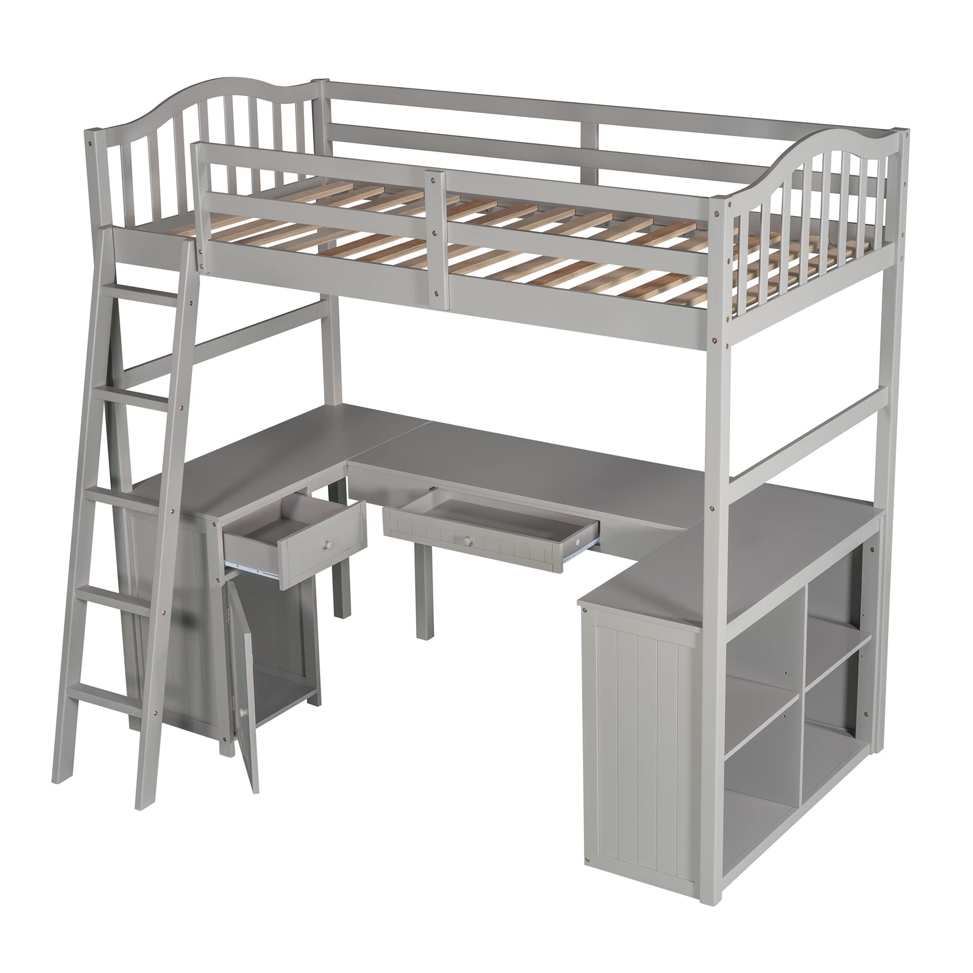 Harper & Bright Designs Twin Size Loft Bed with Desk, Storage Drawers, Cabinet & Shelves - Sturdy Wooden Loft Bed Frame for Kids, Teens & Adults - Space-Saving Gray Bedroom Furniture for Small Rooms, Dorms & Apartments