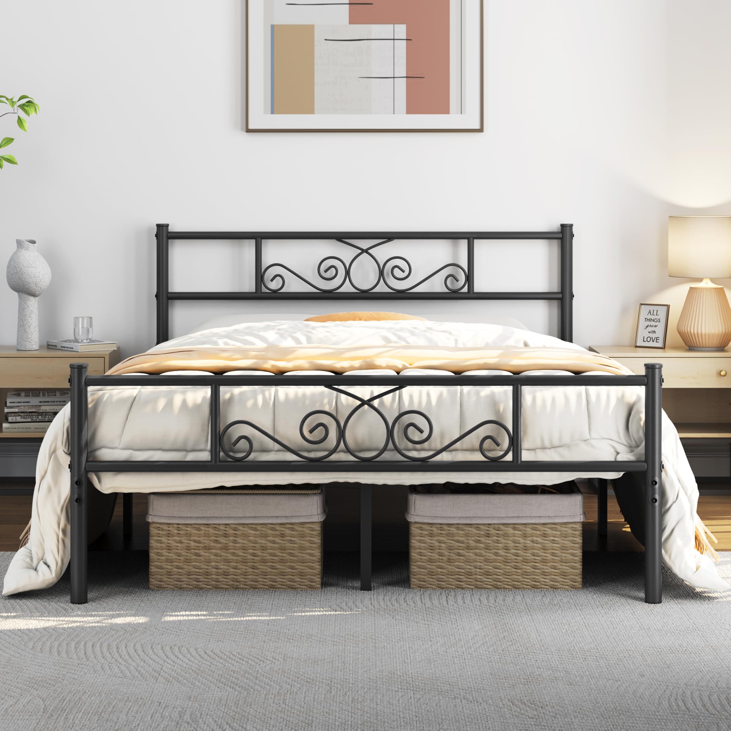 Yaheetech Queen Size Metal Bed Frame with Headboard & Footboard - No Box Spring Needed, Easy Assembly, 12.5