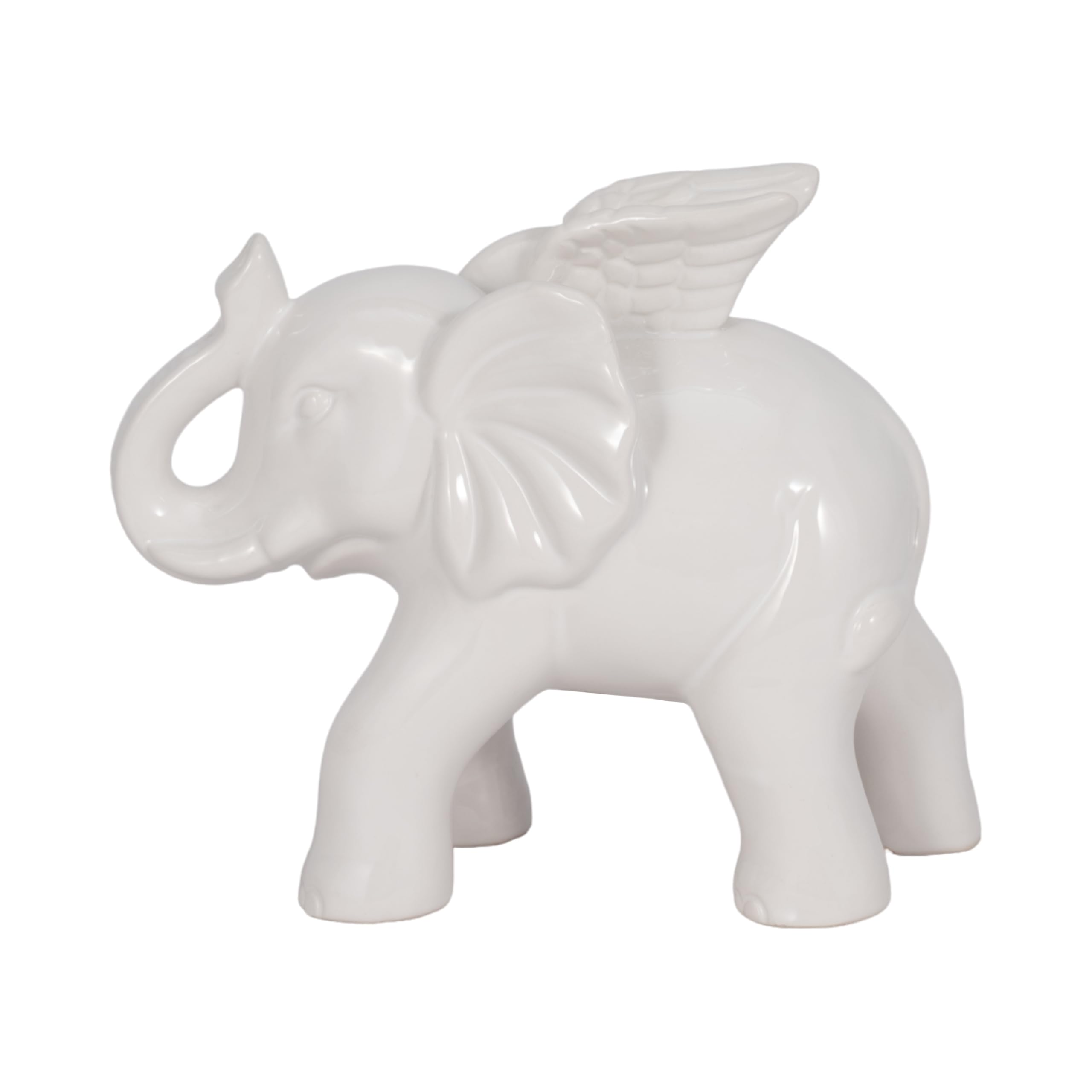 Sagebrook Home 7-Inch White Ceramic Elephant Angel Figurine - Perfect for Home Decor, Gift Giving & Spiritual Spaces