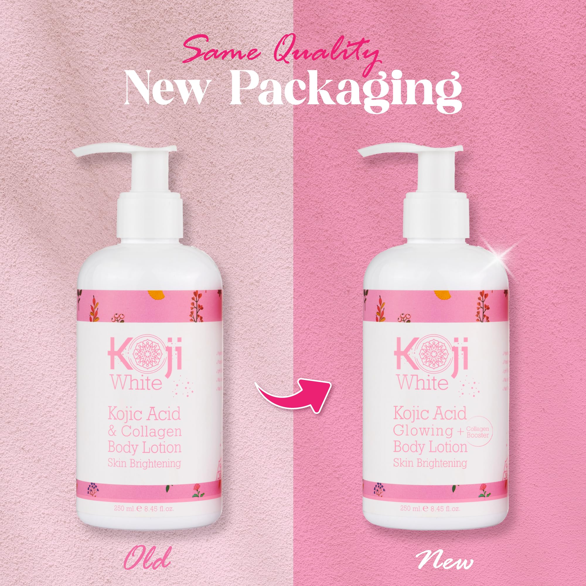 Koji White Kojic Acid & Collagen Body Lotion - Skin Brightening Cream with Arbutin for Glowing, Moisturized & Radiant Complexion - Evens Skin Tone, Vegan Formula, 8.45 Fl Oz (2 Pack) - Perfect for Daily Skincare Routine & Gift Sets for Women