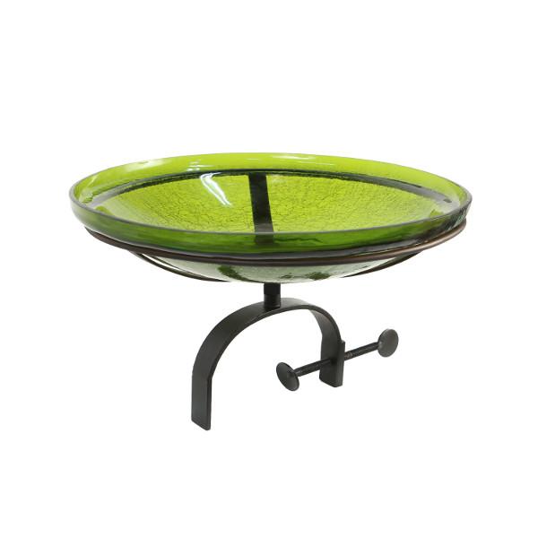 Fern Green Crackle Glass Birdbath Bowl for Garden Decor - Handmade Outdoor Bird Feeder with Crackled Texture, Perfect for Attracting Birds to Your Backyard or Patio