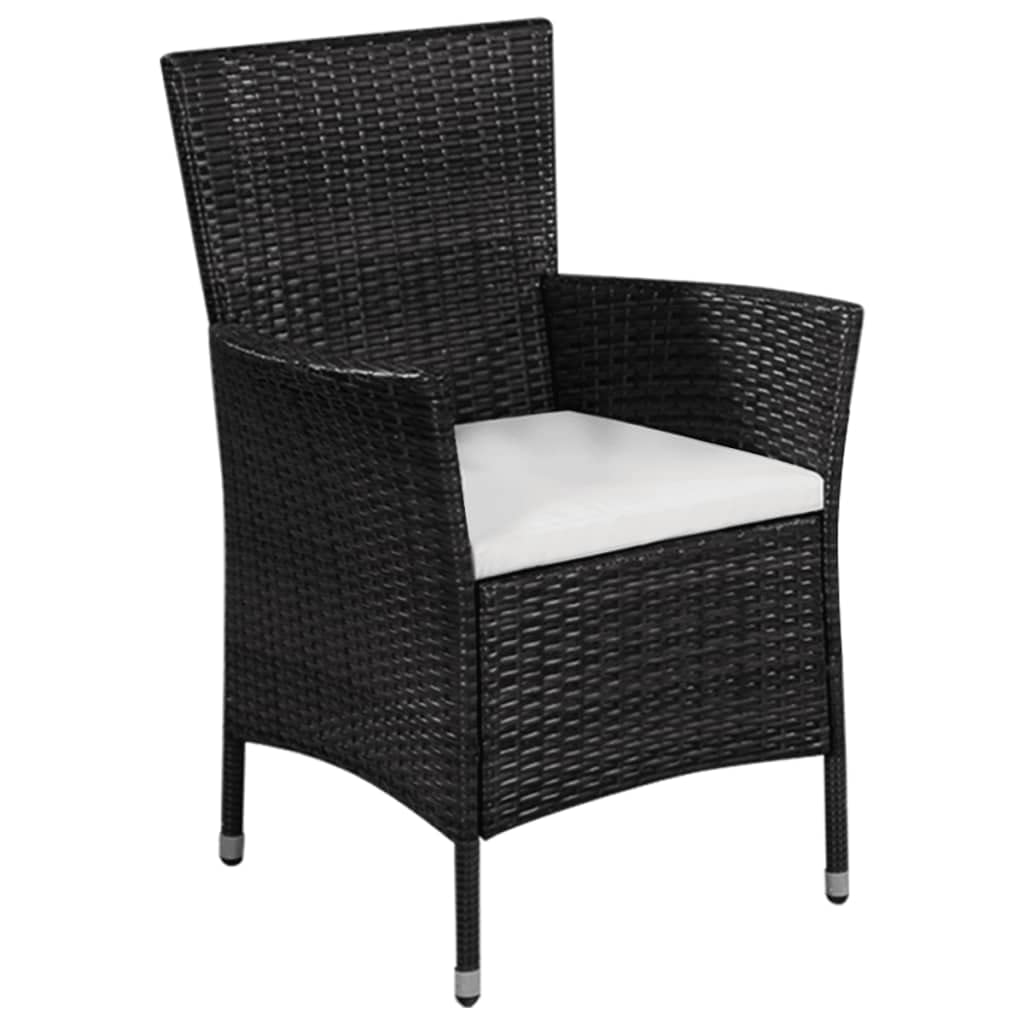 **Black Poly Rattan Patio Chair and Stool Set with Cushions - Modern Indoor/Outdoor Dining, Kitchen, Living Room & Garden Furniture - Perfect for Relaxing, Entertaining & Outdoor Gatherings**