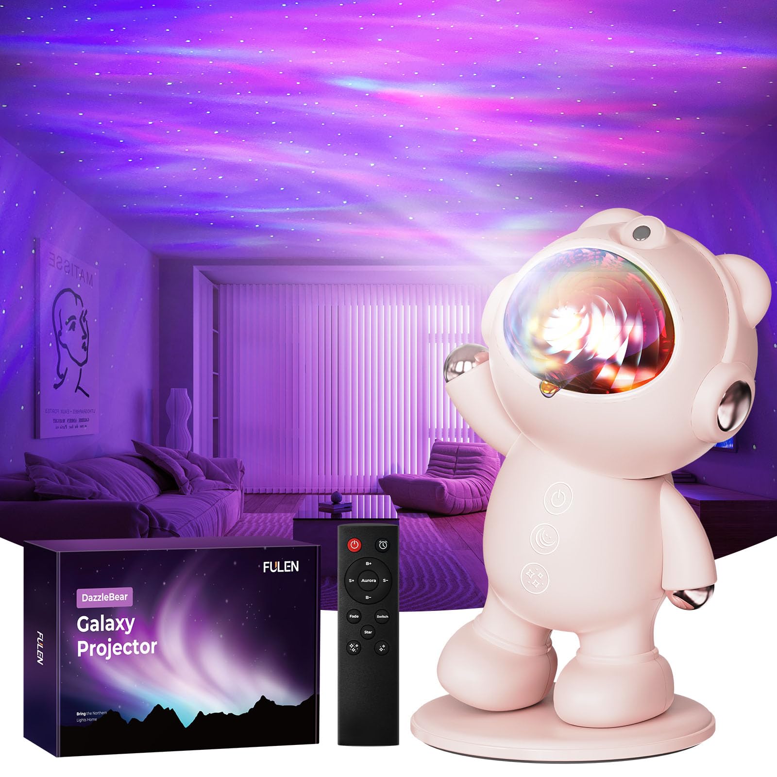 Galaxy Star Projector for Bedroom - LED Aurora Night Light with Color Changing Effects, Ceiling Projection for Kids & Teens Room Decor, Romantic Mood Lighting for Sleep, Meditation & Relaxation (Pink)