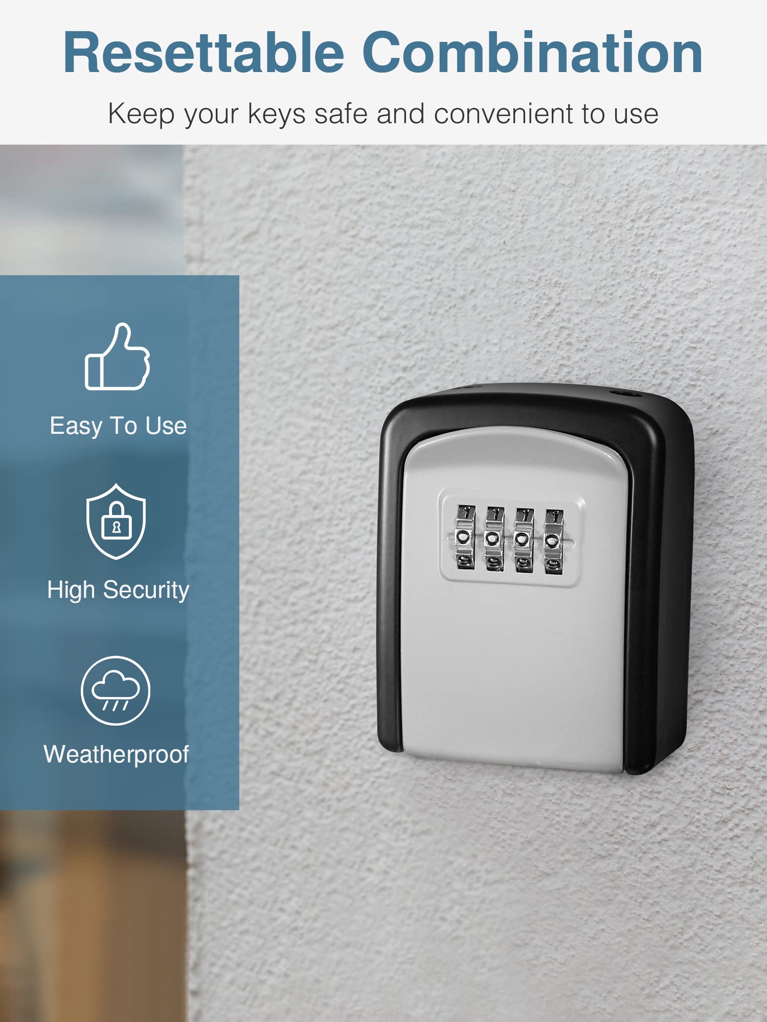 Puroma Key Lock Box - Portable Wall-Mounted Combination Lock Box with Resettable Code for Secure Key Storage (2 Pack) | Ideal for Home, Office, Garage & Apartment Spare Keys | Weatherproof Outdoor Key Safe for Vacation Rental & Property Management