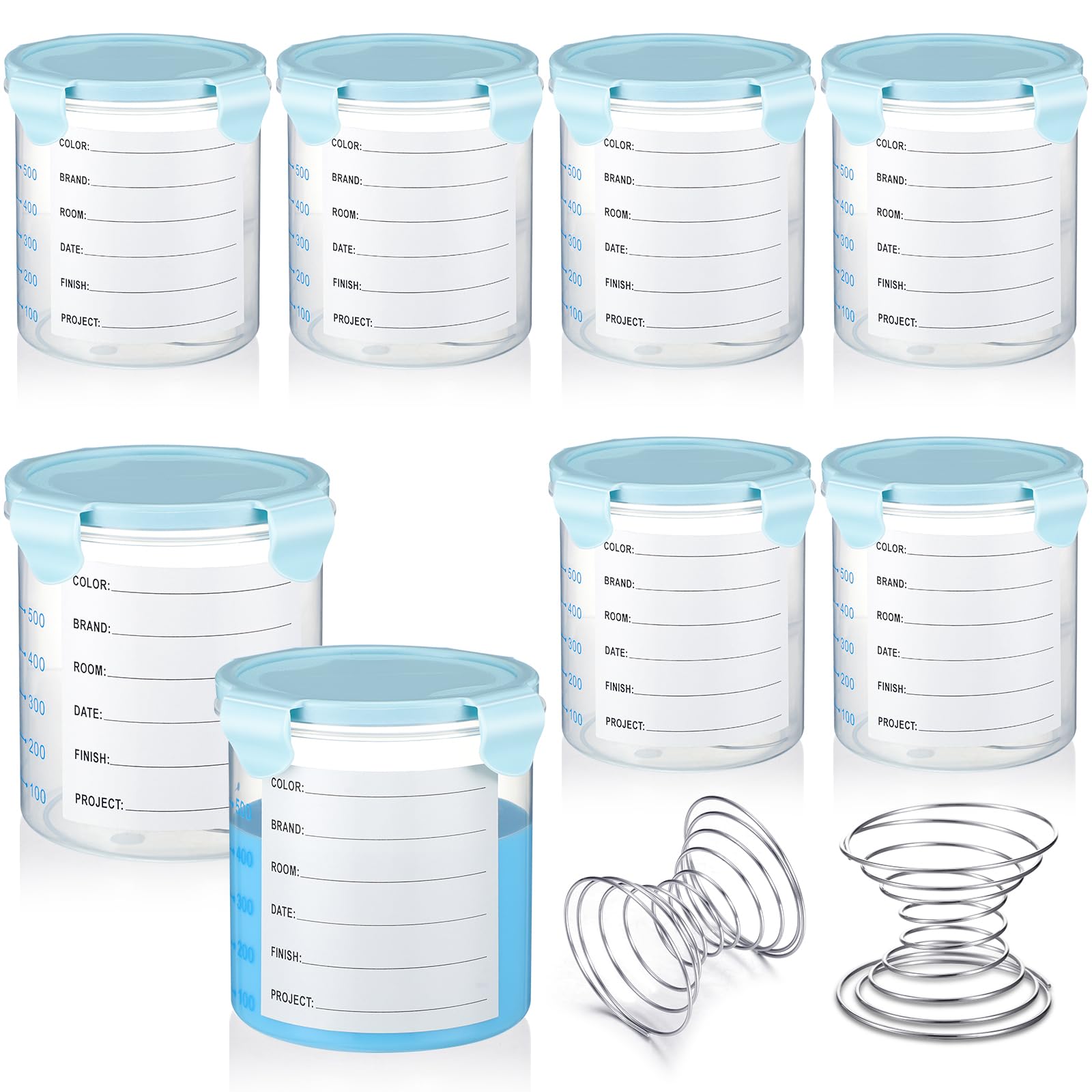 Skylety 8-Piece Airtight Plastic Paint Storage Containers with Lids & Stainless Steel Mixing Balls - 800ml Touch Up Paint Cups (Blue) - Perfect for Artists, DIY Projects & Home Renovations