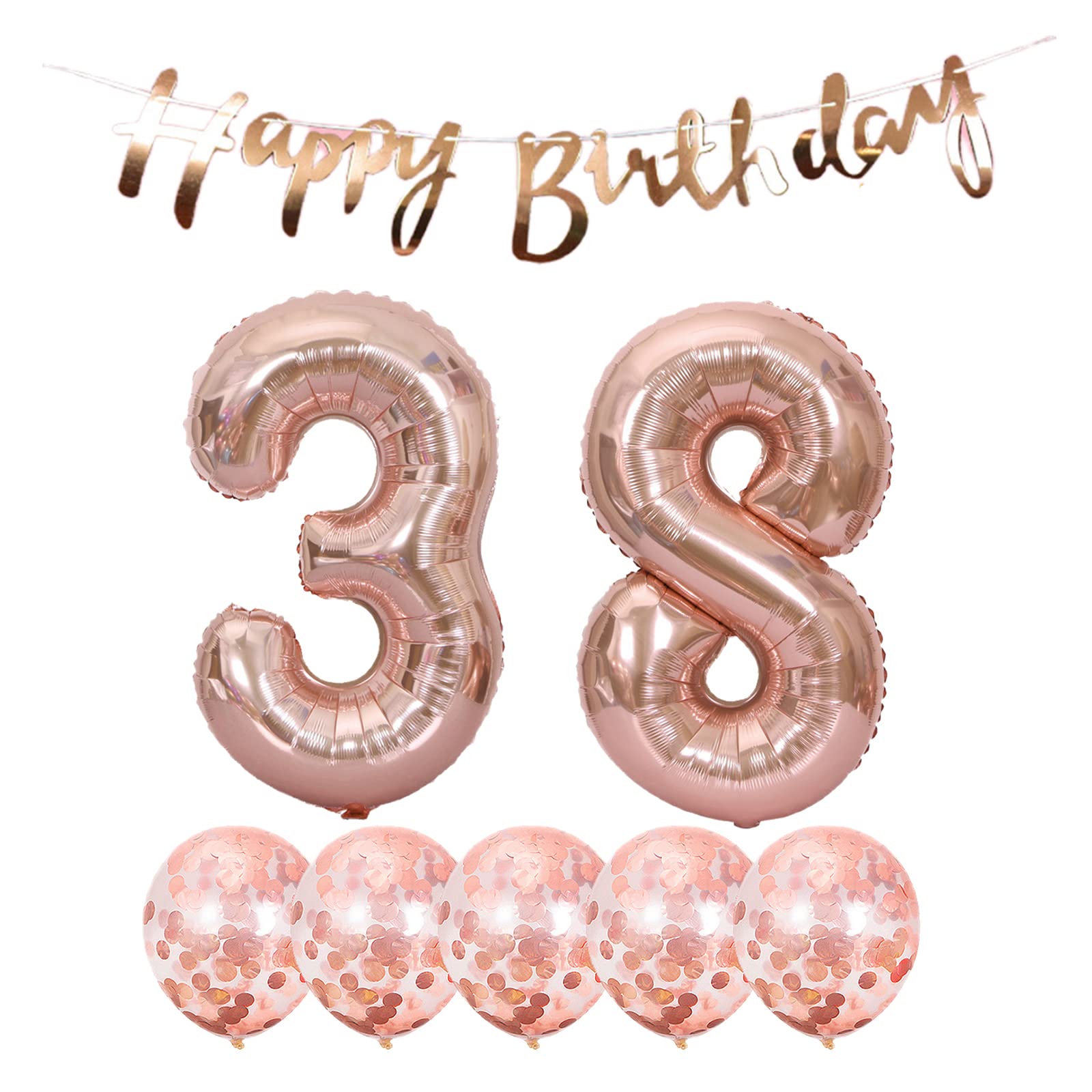 38th Birthday Party Decorations Set - Happy Birthday Banner, Rose Gold Helium Balloons (Number 38, Latex & Foil Balloons) for Women & Men - Perfect for 38th Anniversary Celebrations, Milestone Parties & Photo Backdrops