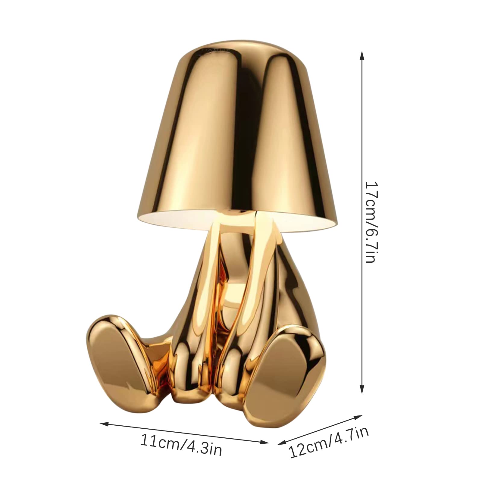 Gold Thinker Statue LED Table Lamp - 3-Way Dimmable USB Touch Control Desk Light for Bedroom, Office & Nightstand | Modern Decorative Lighting with Warm White Light for Reading, Working & Relaxation