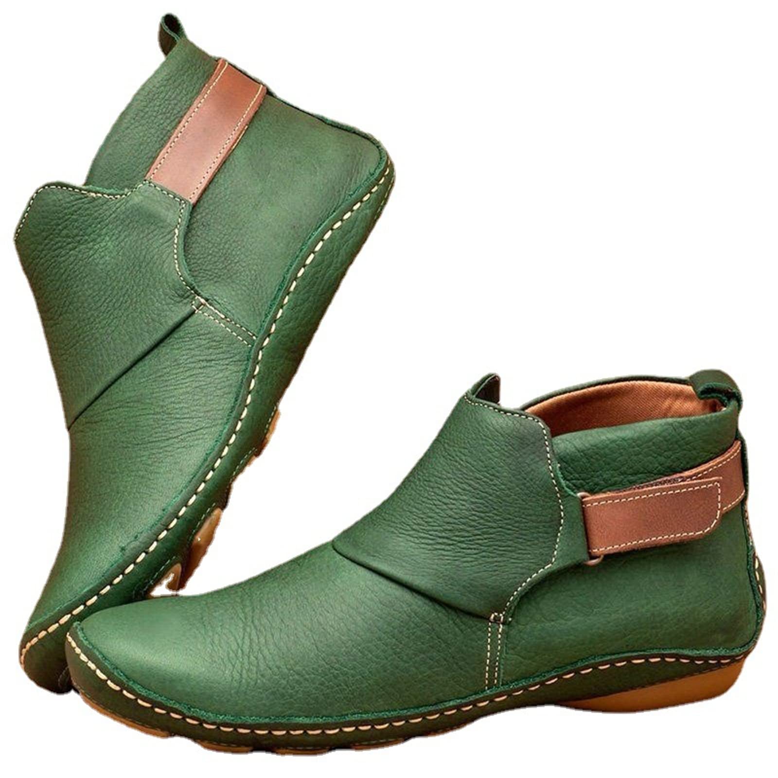 Lausiuoe Women's Ankle Boots - Comfortable Flat Western Booties for Casual & Dressy Outfits | Wide Width Pull-On Boots for Everyday Wear, Office & Date Nights