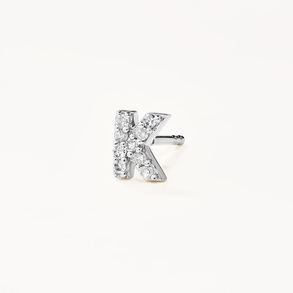 Diamond Letter K Single Stud Earring in Sterling Silver - Perfect for Birthdays, Gifts & Everyday Elegance