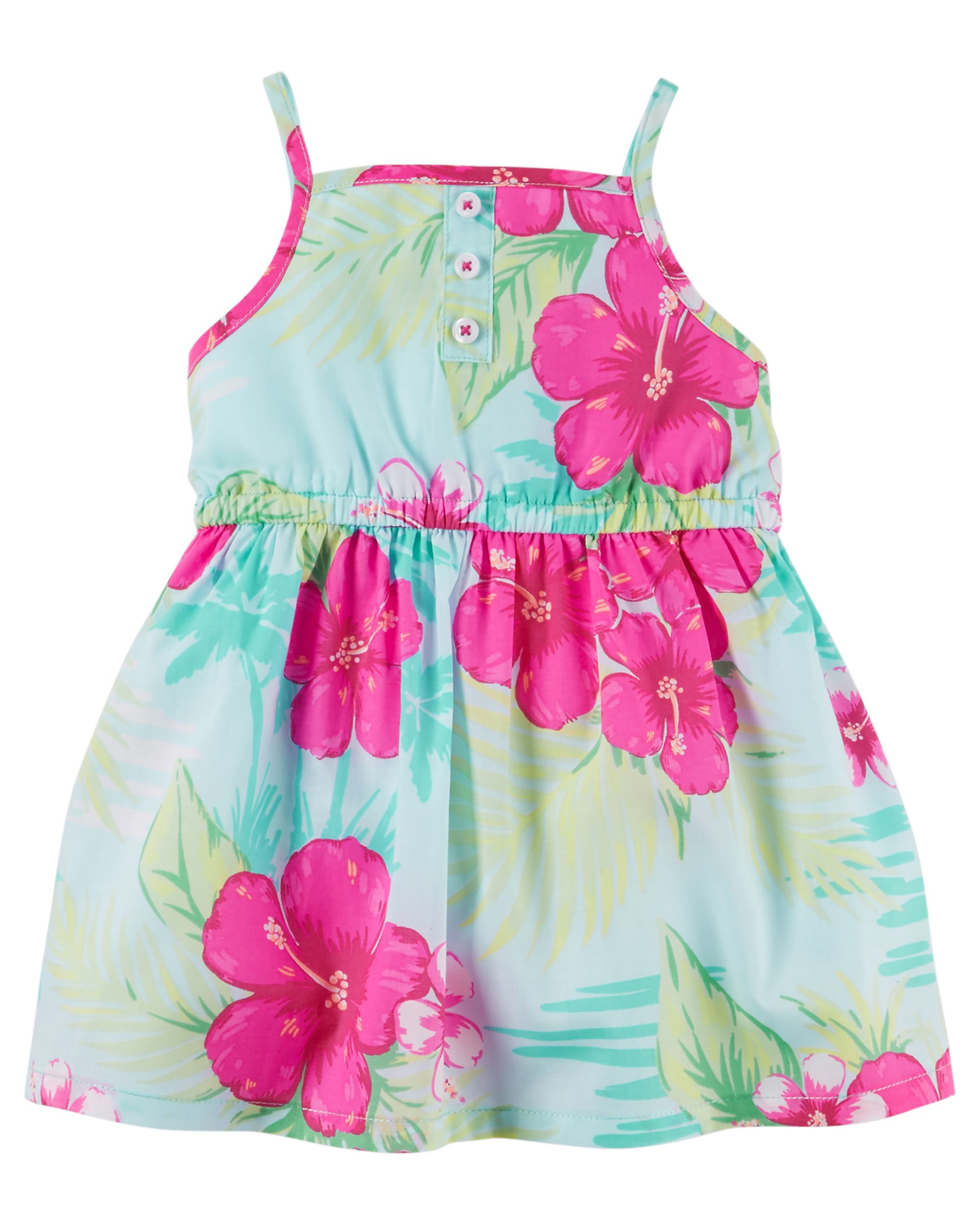 Carter's Girls Tropical Flower Print Dress - Pink, Size 6 Months | Summer Baby Outfit, Beach Vacation, Photo Shoot, Birthday Party Outfit
